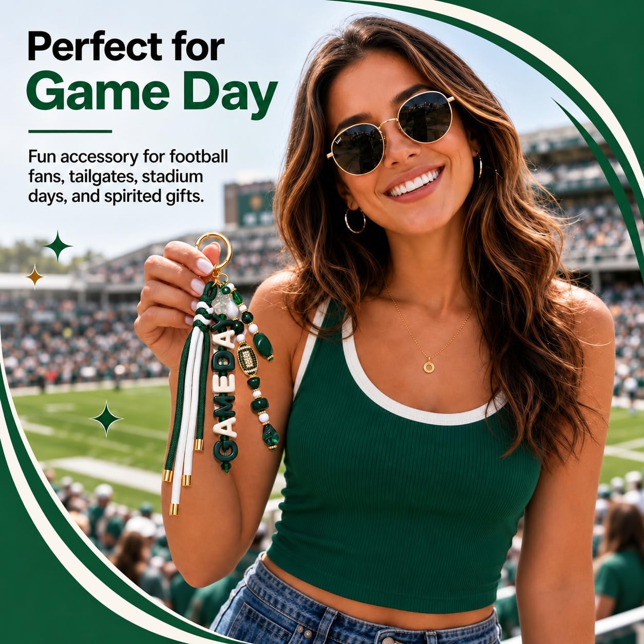 ANGLESJELL Football Bag Charms Paracord Game Day Keychains Purse Charms Football Cheer Mom Accessories Essentials Gifts