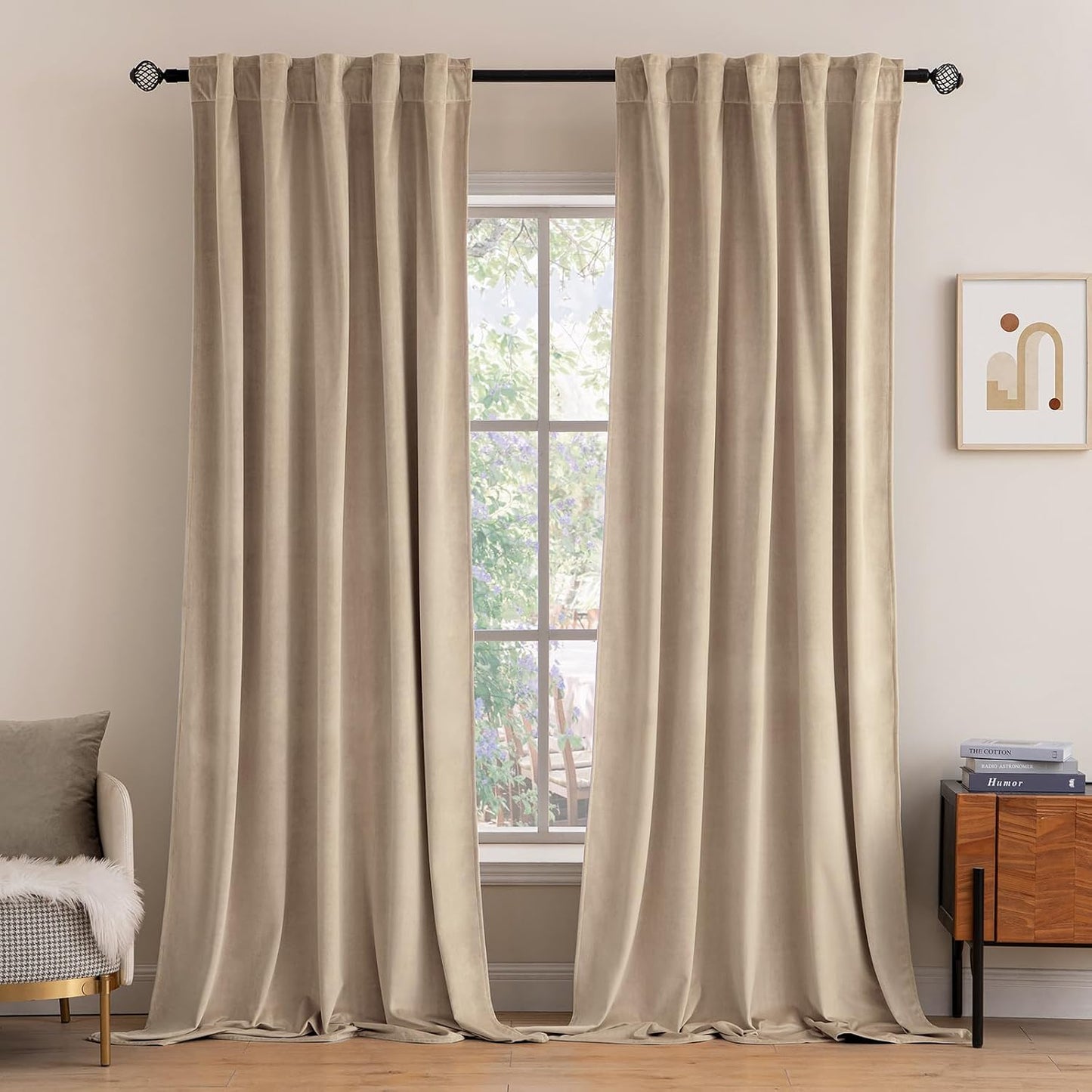 MIULEE Velvet Curtains 52x84 inches 2 Panels Olive Green Blackout Curtains