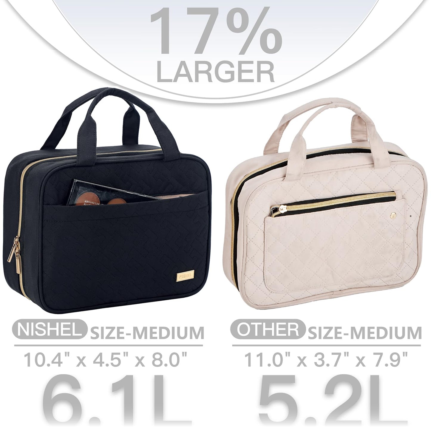 NISHEL Travel Toiletry Bag for women, Portable Hanging makeup Organizer