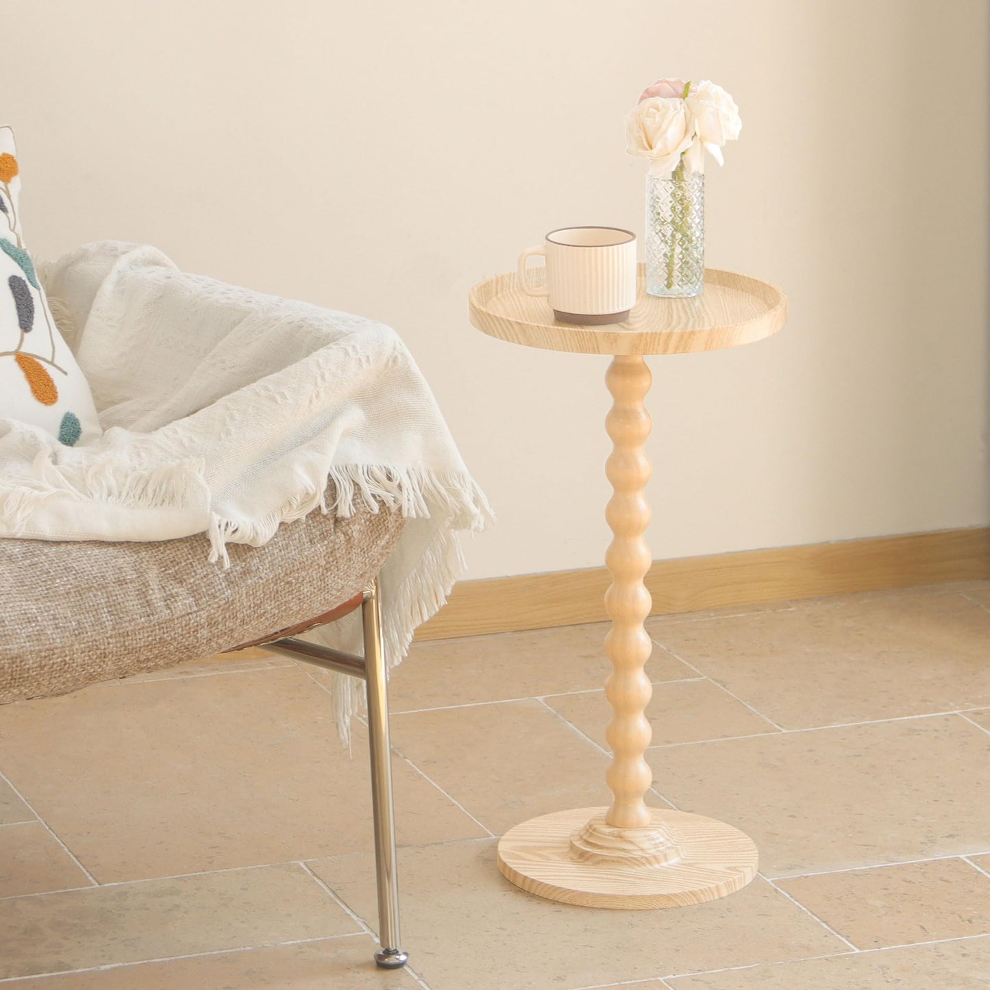 AWASEN Small Side Table, Round Drink Table for Small Spaces, Round Accent End Table Living Room, Nightstand for Bedroom, Corners, Office, Walnut Brown