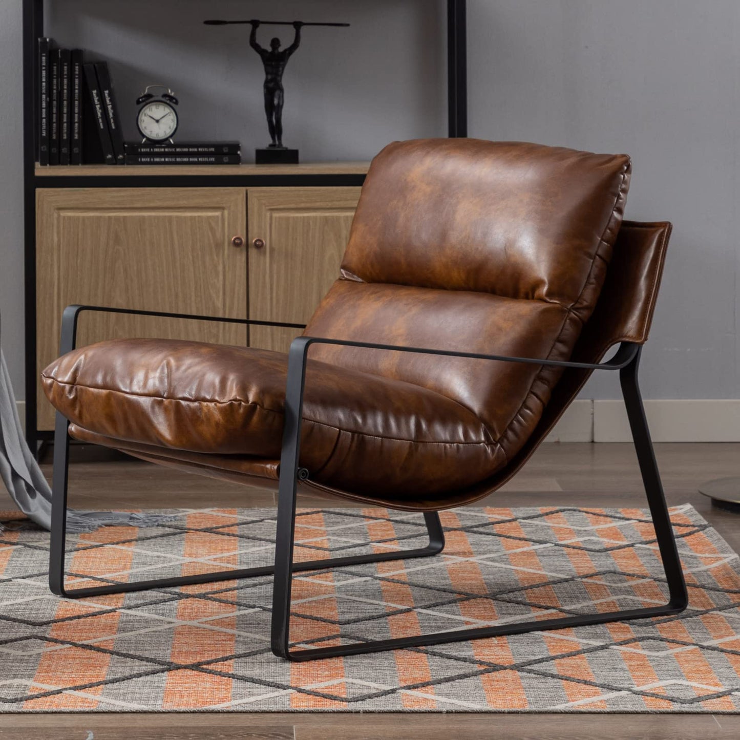 LukeAlon Modern PU Leather Accent Armchair, Brown