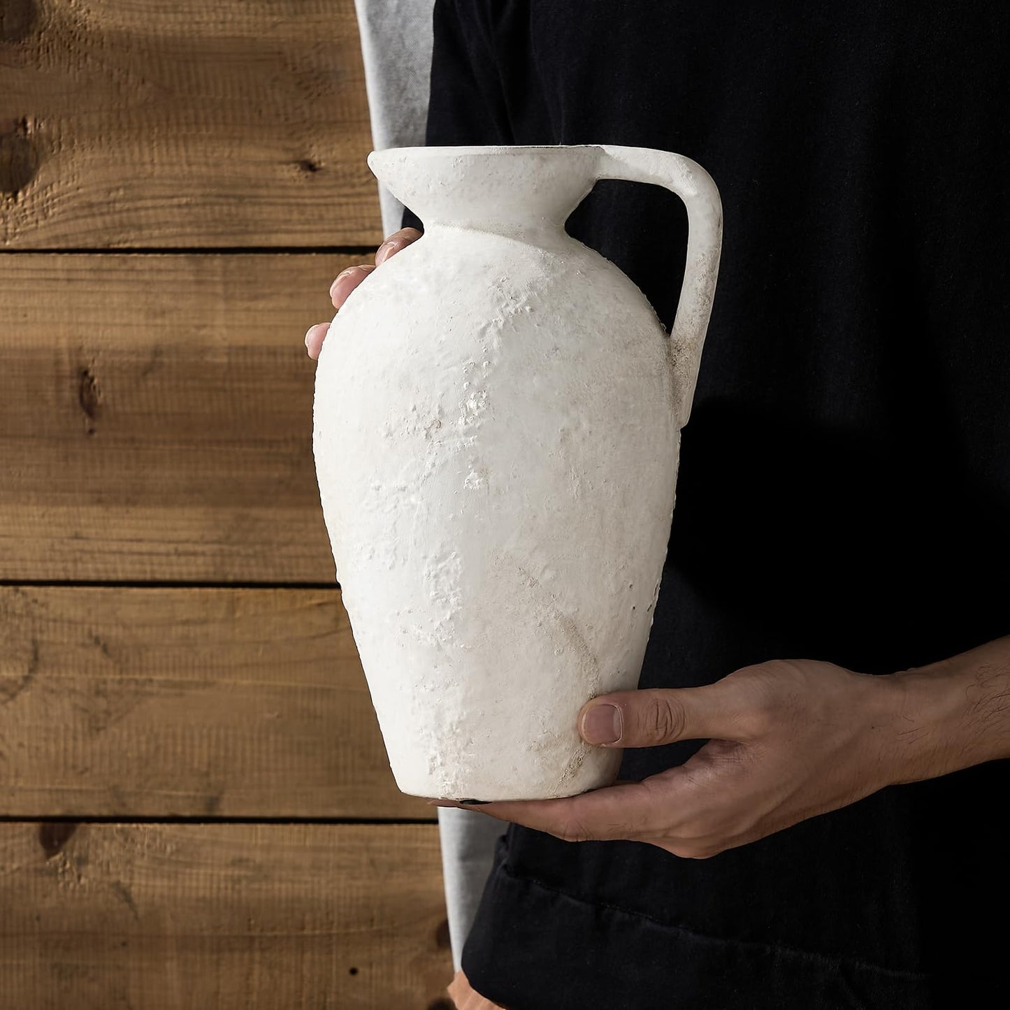 Ceramic Rustic Farmhouse Vase,9.25 inch Terracotta Vase with Handle
