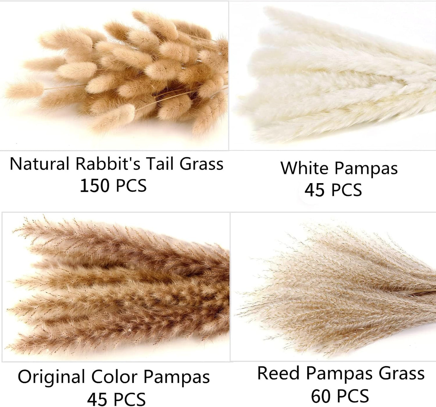 Dried Pampas Grass Decor, 100 Stems Pampas Grass Contains Bunny Tails Dried Flowers, Reed Grass Bouquet for Wedding Boho Flowers Home Table Decor, Rustic Farmhouse Party (17", White and Brown)