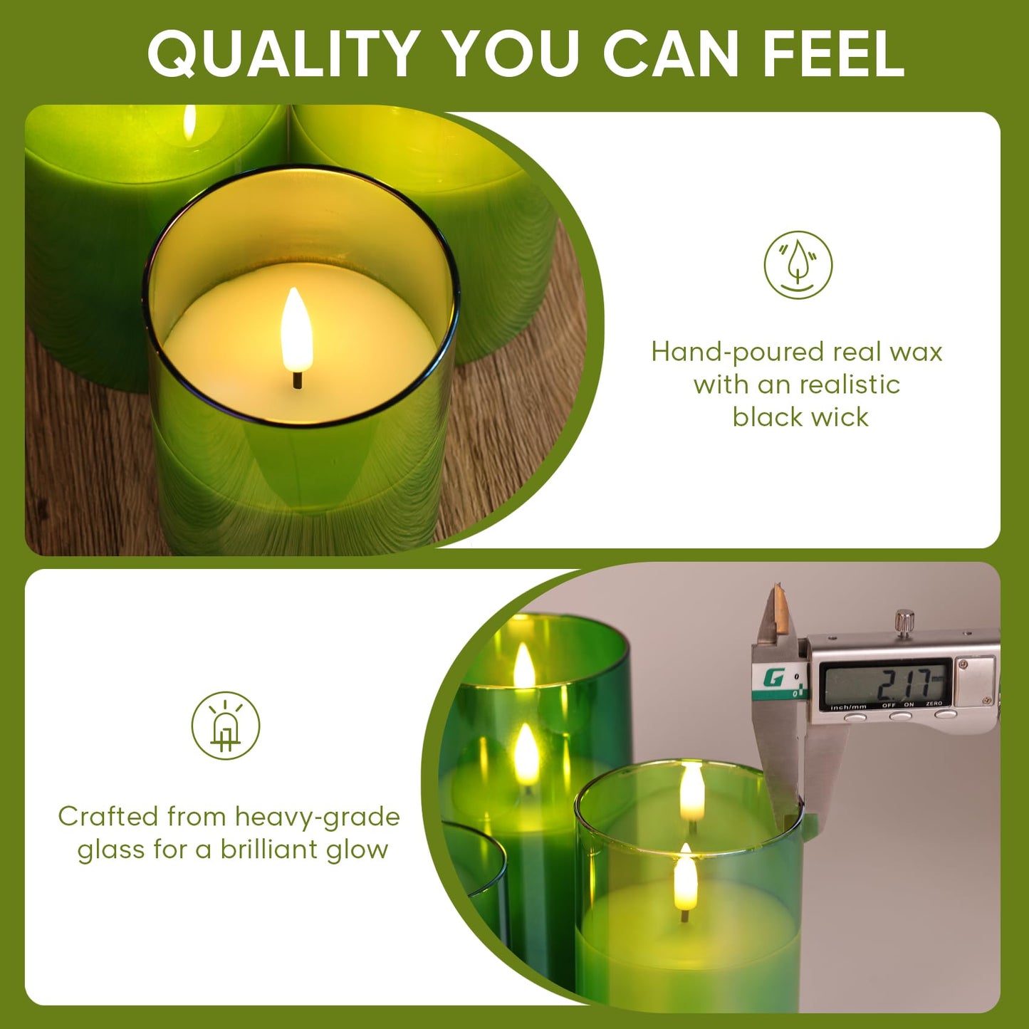 Eywamage Gold Glass Flameless Pillar Candles with Remote, Flickering Fall LED Candles Battery Operated Set of 3