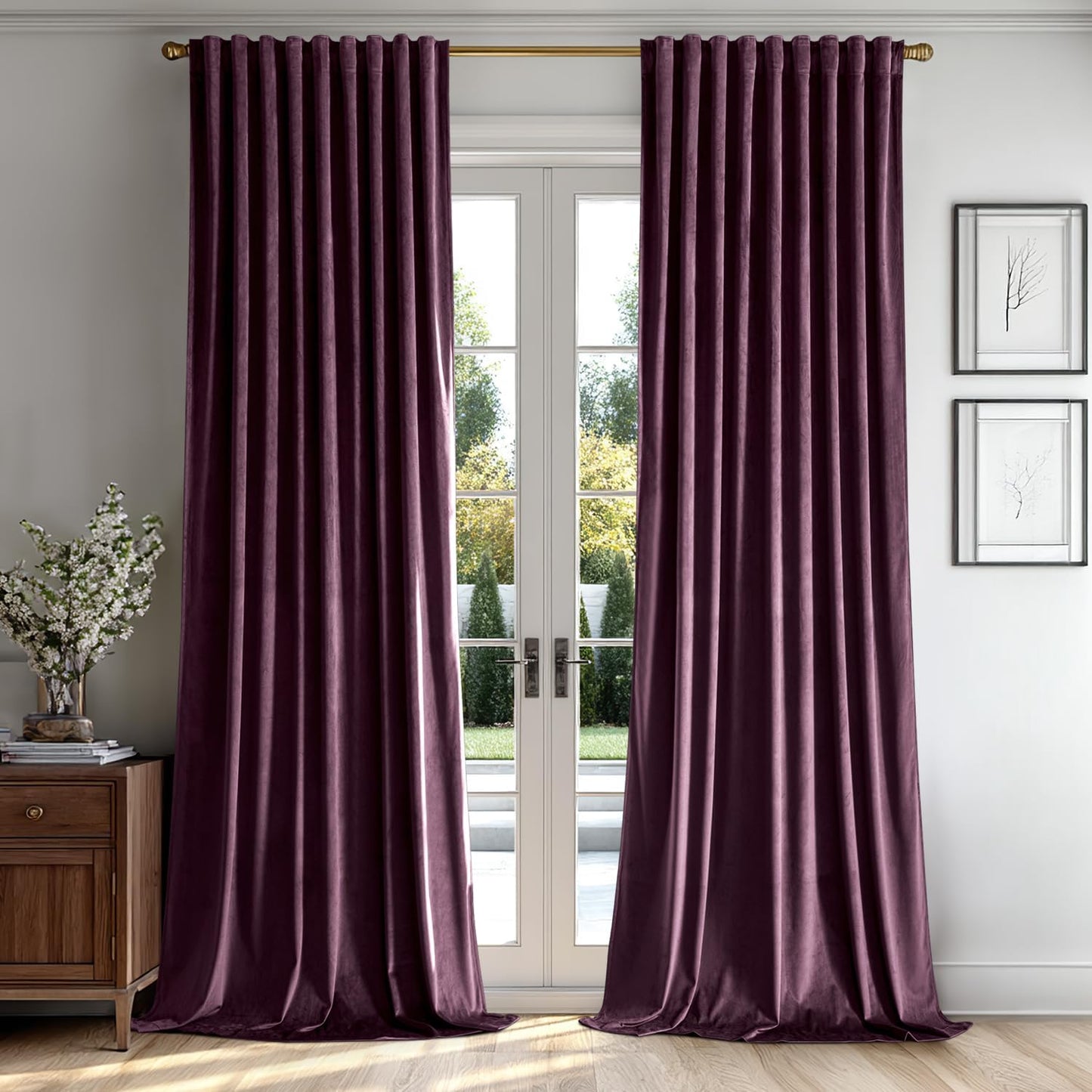 MIULEE Velvet Curtains 52x84 inches 2 Panels Olive Green Blackout Curtains