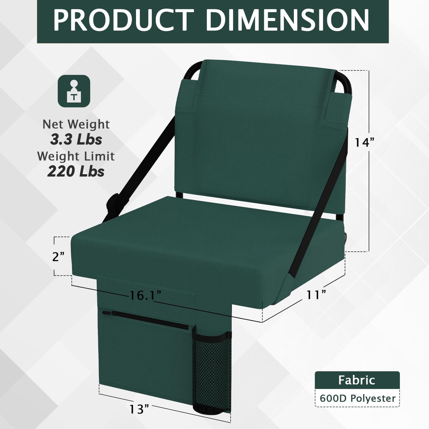 2pcs Stadium Seat for Bleachers with Back Support，Portable Bleacher Chairs with Back and Cushion，Includes Shoulder Strap and Cup Holder