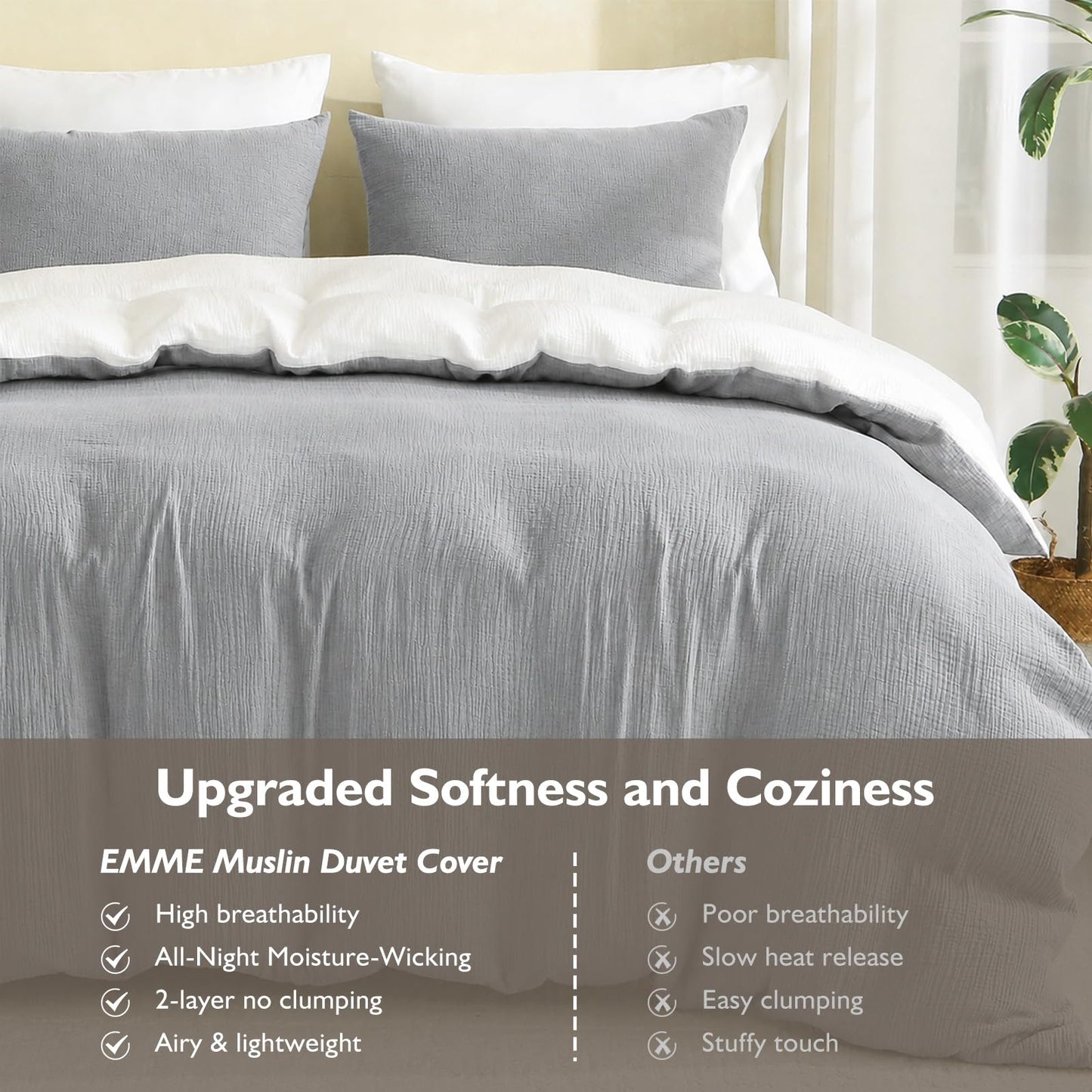 EMME Muslin Cotton Duvet Cover Set Linen Like Beige Queen