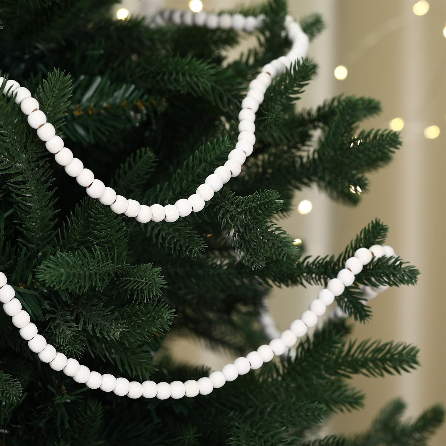 WILLBOND 16 Feet Wood Bead Garland Christmas Tree, Wood Color