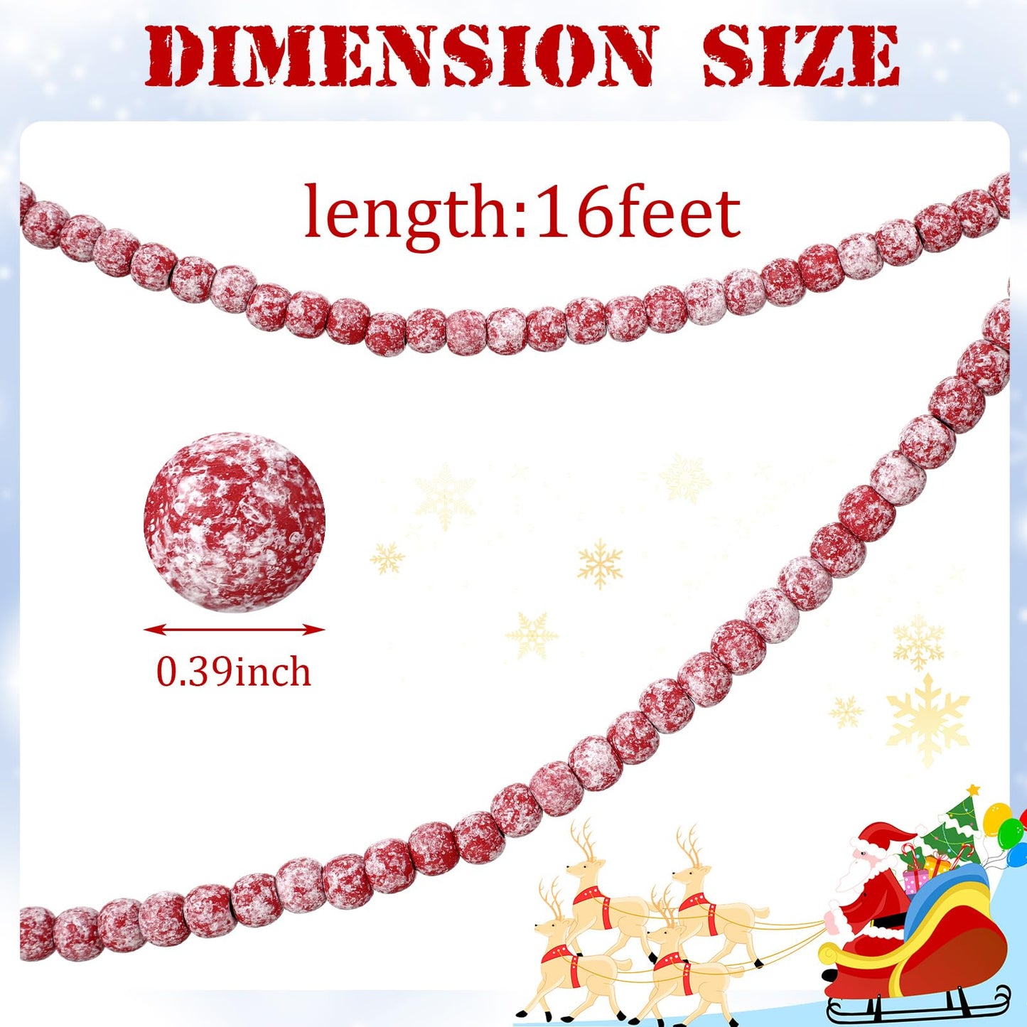 WILLBOND 16 Feet Wood Bead Garland Christmas Tree, Wood Color