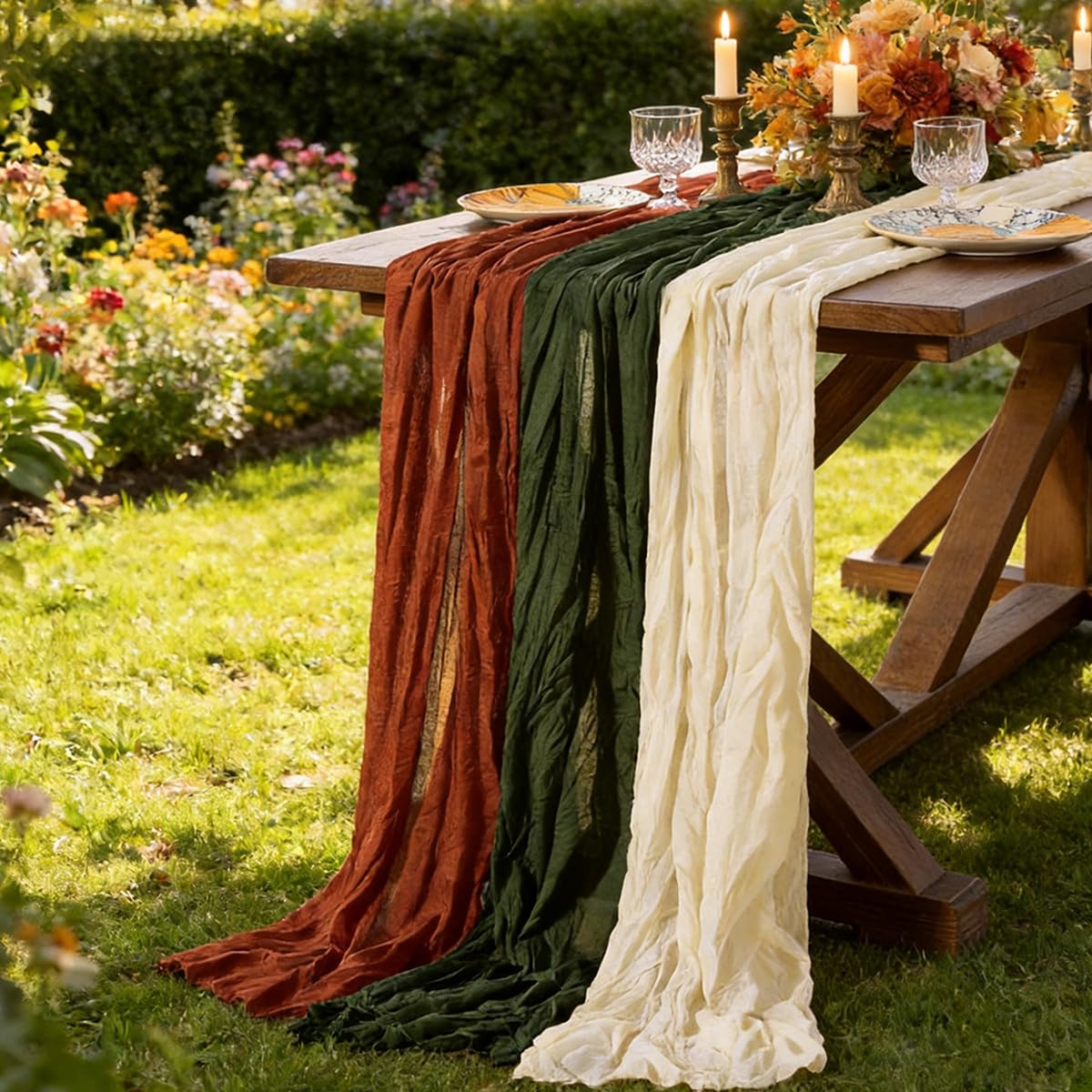Sage Green Cheesecloth Table Runner Fall Wedding Birthday Party Home Decor