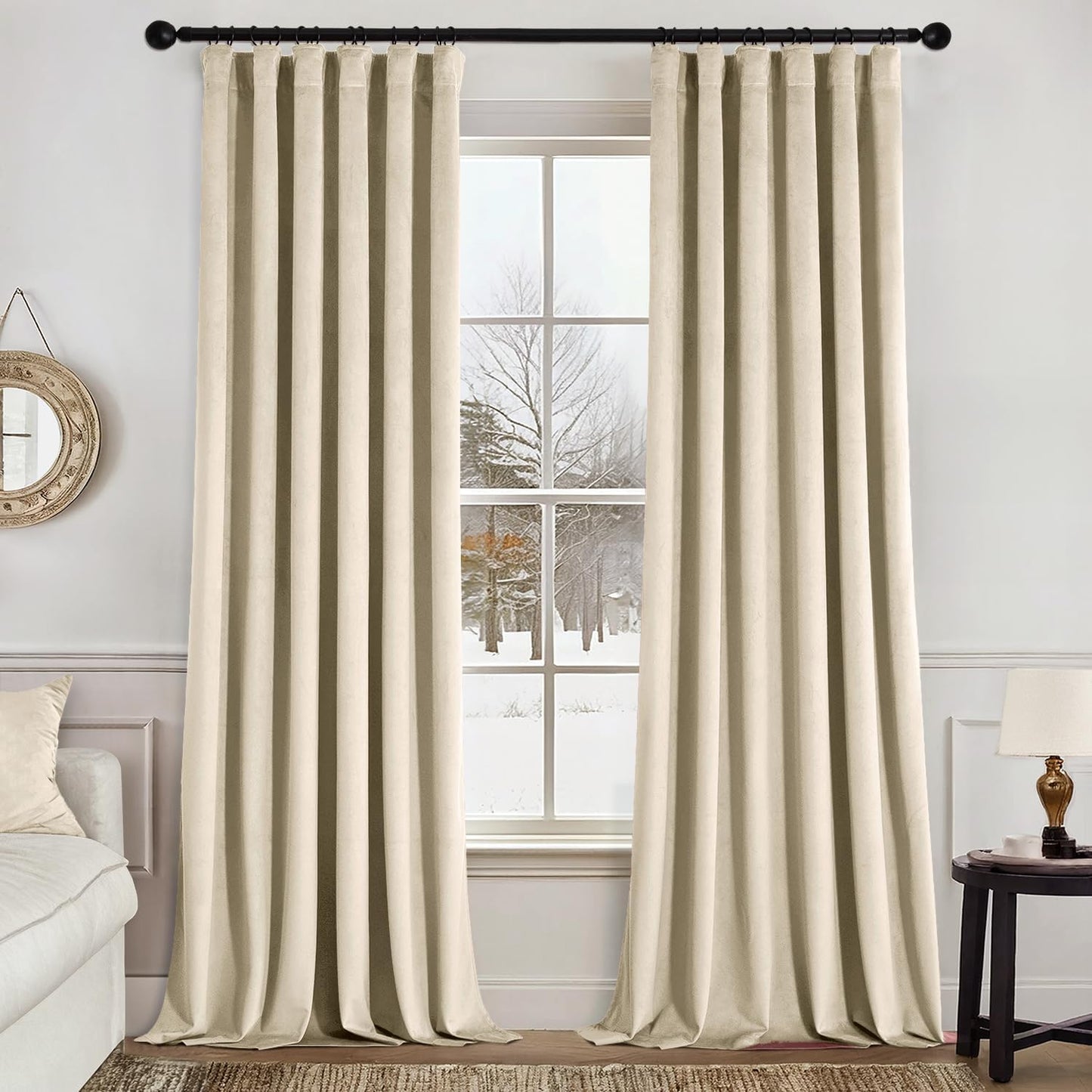 MIULEE Velvet Curtains 52x84 inches 2 Panels Olive Green Blackout Curtains