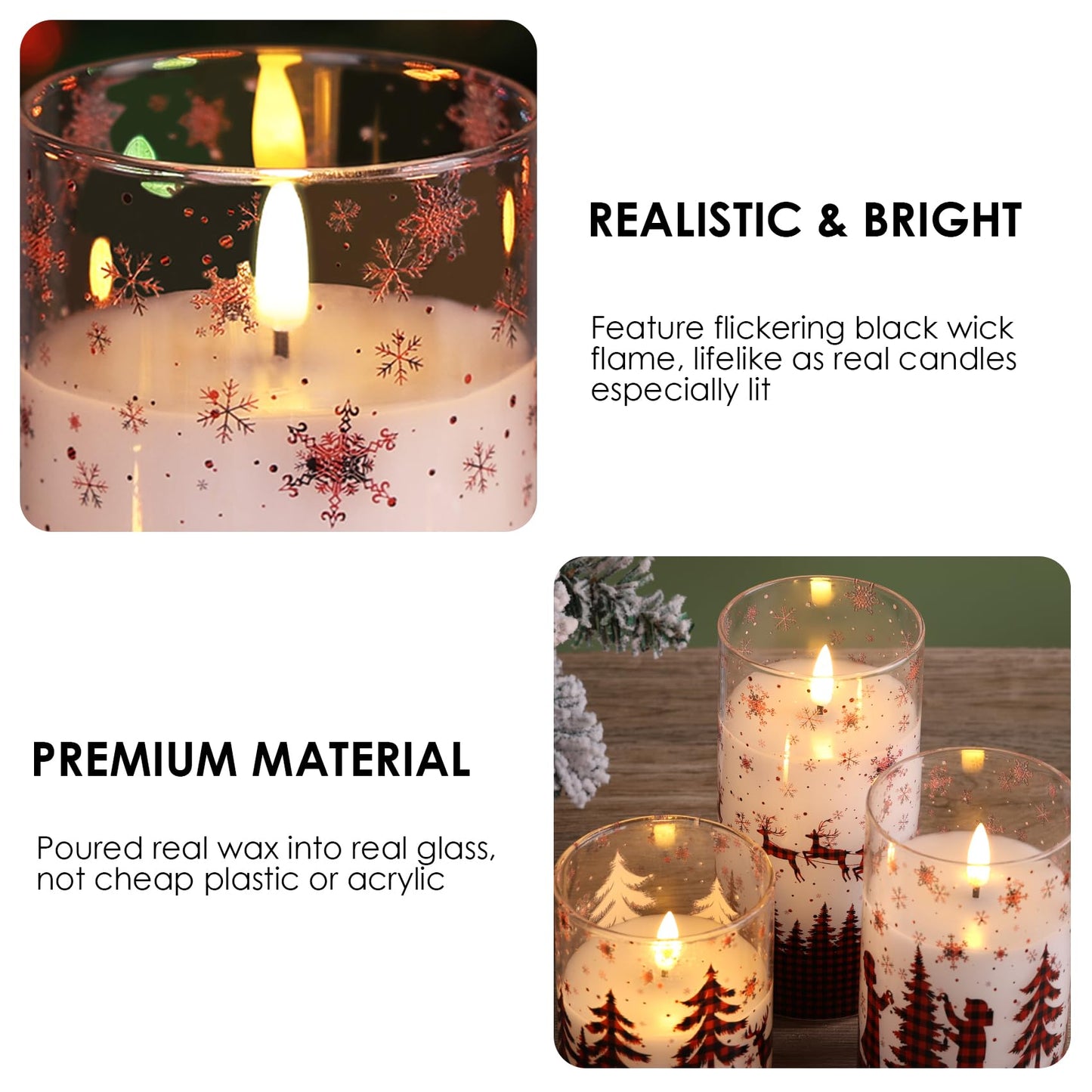 Eywamage Gold Glass Flameless Pillar Candles with Remote, Flickering Fall LED Candles Battery Operated Set of 3