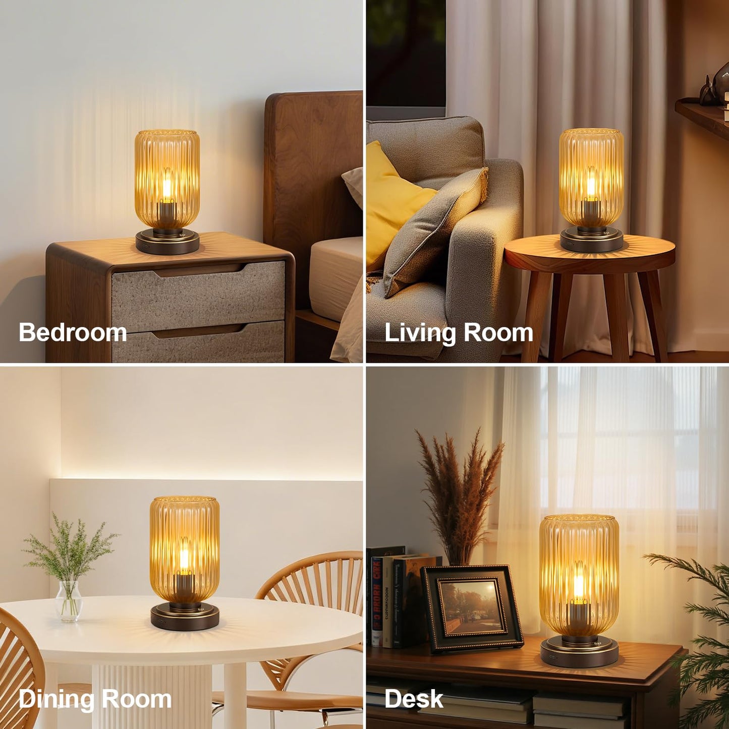 LightRound Cordless Table Lamp for Bedroom, Touch Stepless Dimmable, Modern
