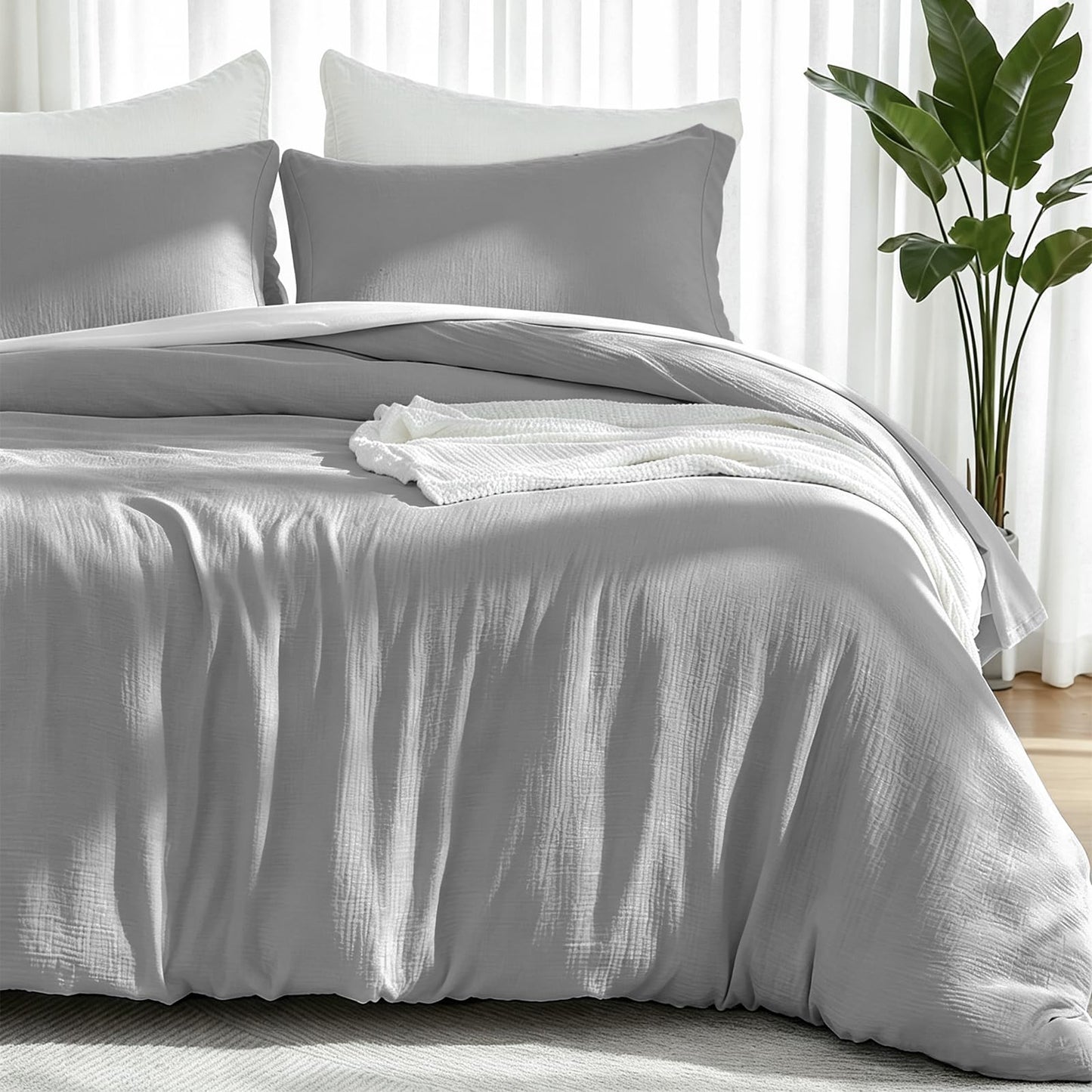 EMME Muslin Cotton Duvet Cover Set Linen Like Beige Queen