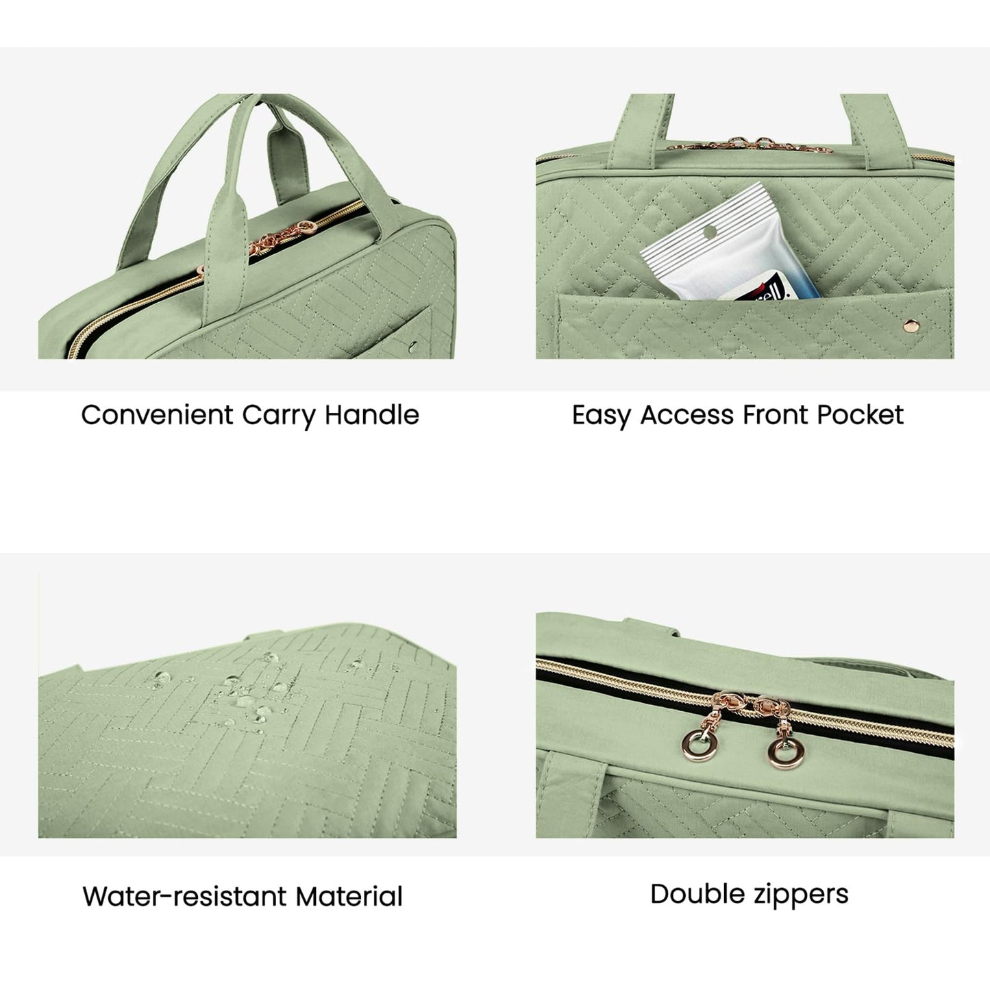 BAGSMART Toiletry Bag Travel Bag with Hanging Hook, Water-resistant Makeup Cosmetic Bag Travel Organizer for Accessories, Shampoo, Full-size Container, Toiletries (Green Checkerboard, Large)