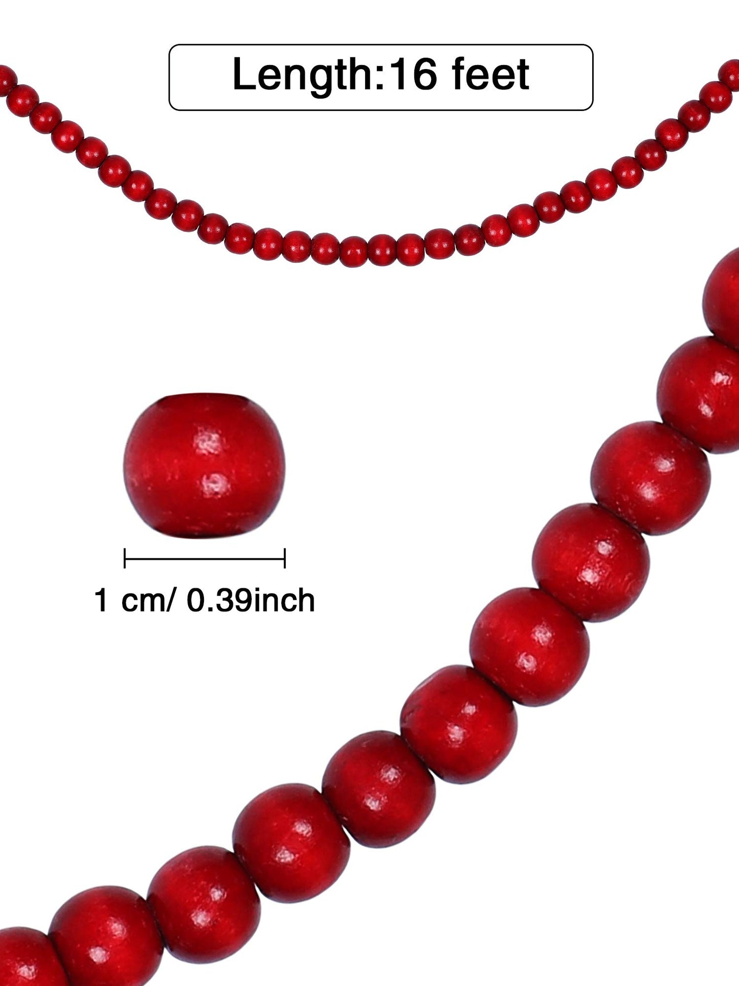 WILLBOND 16 Feet Wood Bead Garland Christmas Tree, Wood Color