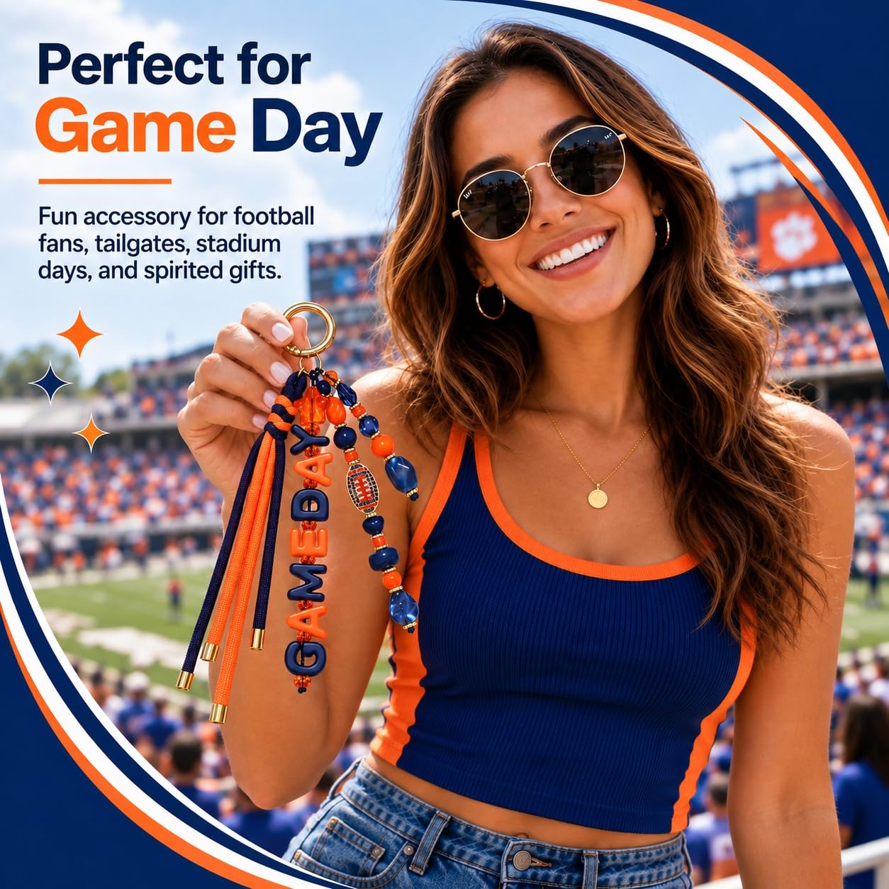 ANGLESJELL Football Bag Charms Paracord Game Day Keychains Purse Charms Football Cheer Mom Accessories Essentials Gifts