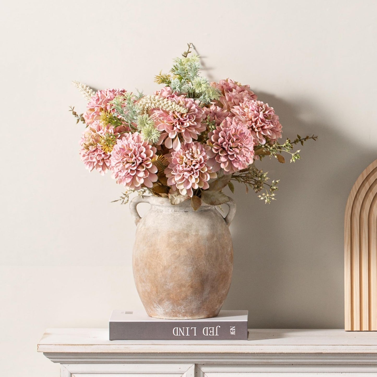 Dobbyby Ceramic Flower Vase 12 inch Farmhouse Rustic Vase Decorative Pottery Terracotta Tall Vases for Home Decor Table Mantle Fireplace Living Room Bathroom Wedding Centerpiece (Large-Terracota)