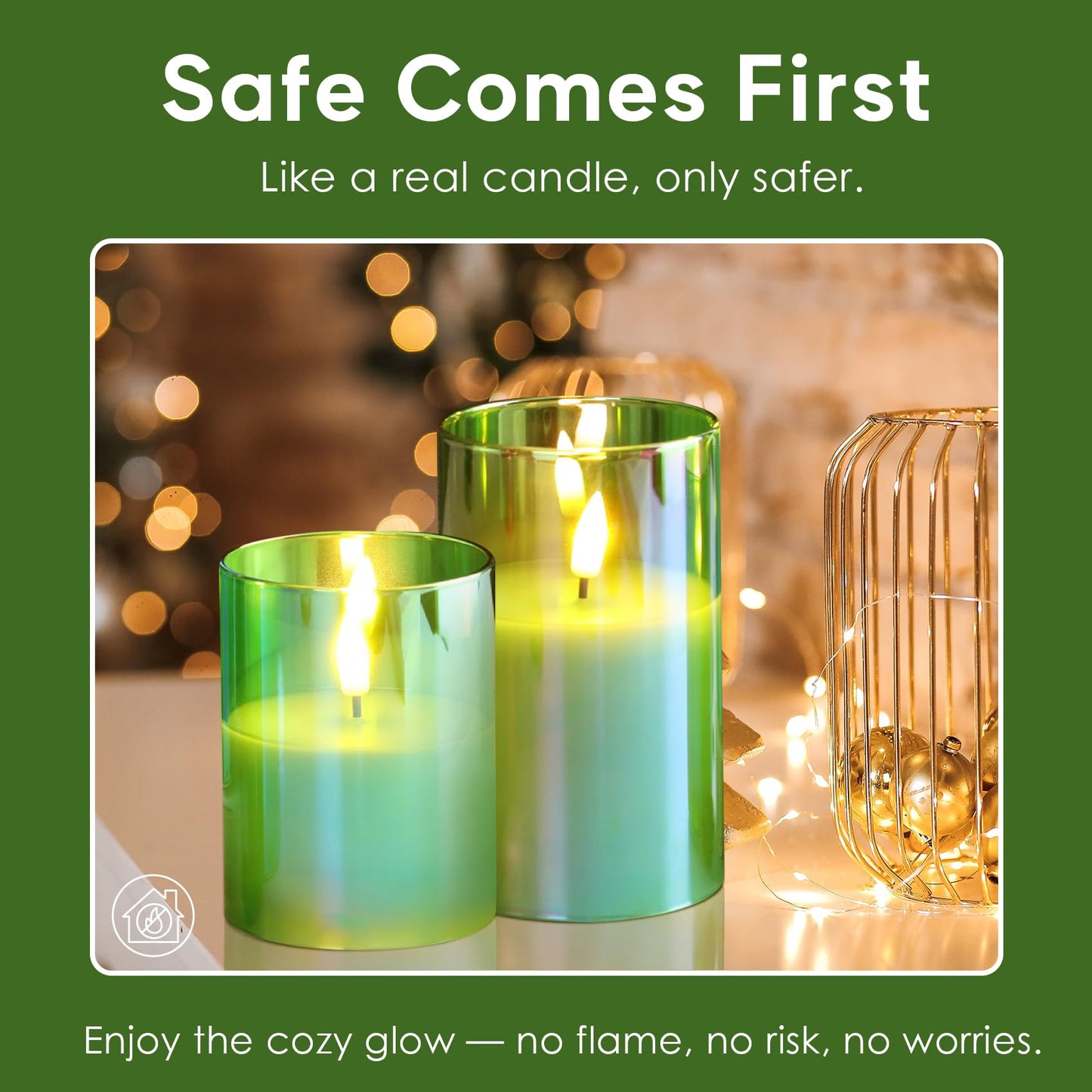 Eywamage Gold Glass Flameless Pillar Candles with Remote, Flickering Fall LED Candles Battery Operated Set of 3
