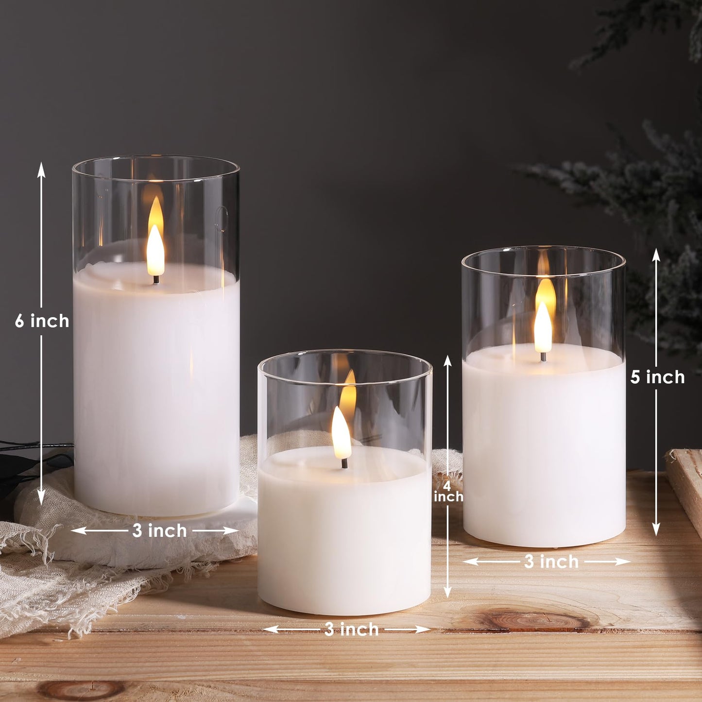 Eywamage Gold Glass Flameless Pillar Candles with Remote, Flickering Fall LED Candles Battery Operated Set of 3