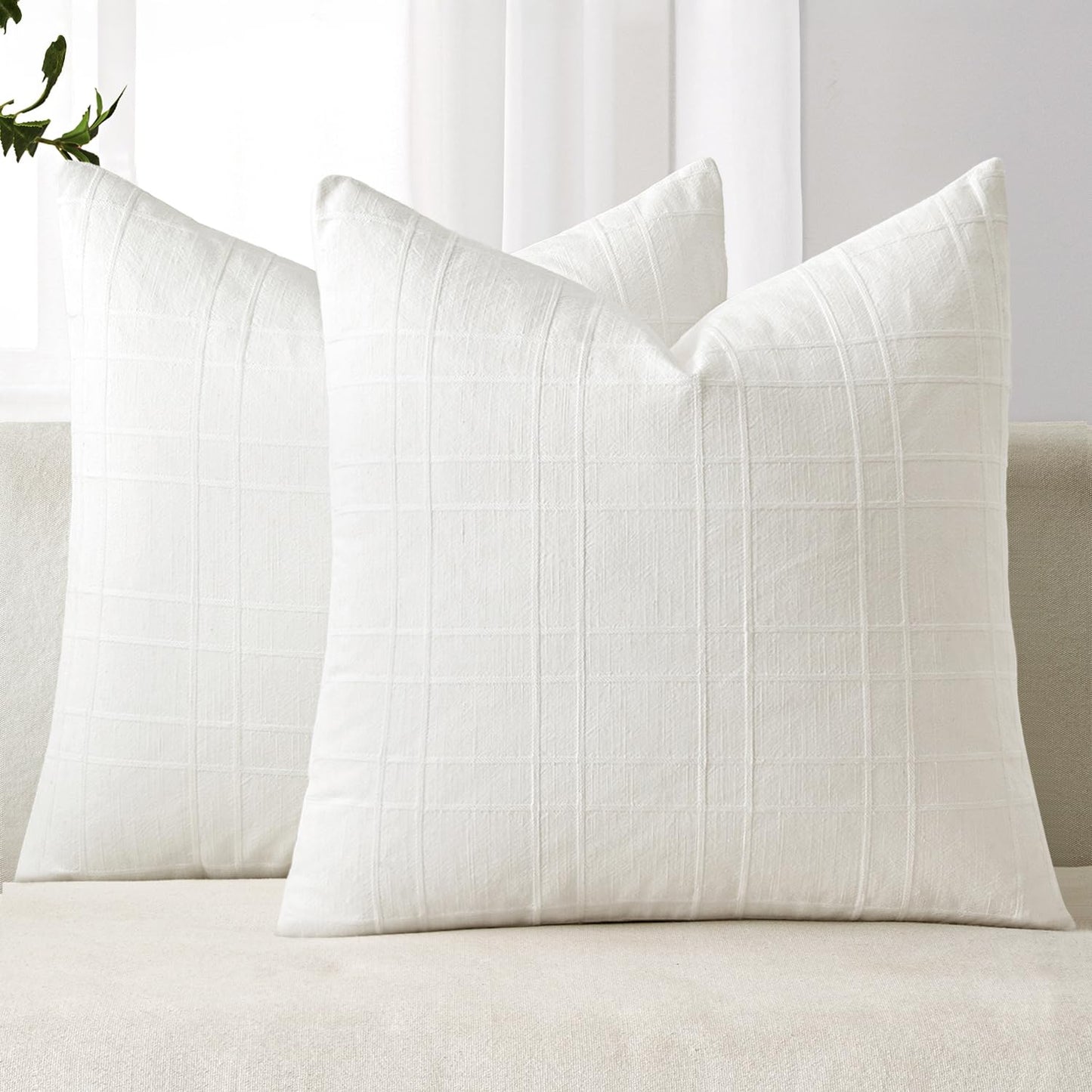 MIULEE Linen Plaid Pillow Covers Decorative 18x18 Dark Olive Green