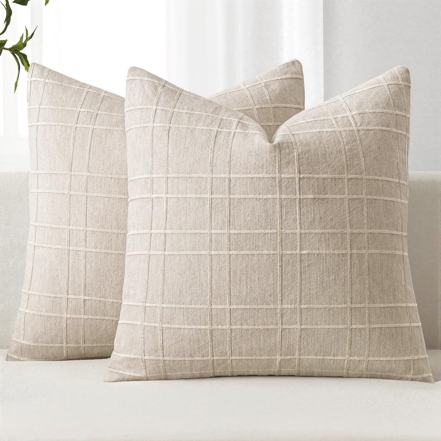 MIULEE Linen Plaid Pillow Covers Decorative 18x18 Dark Olive Green
