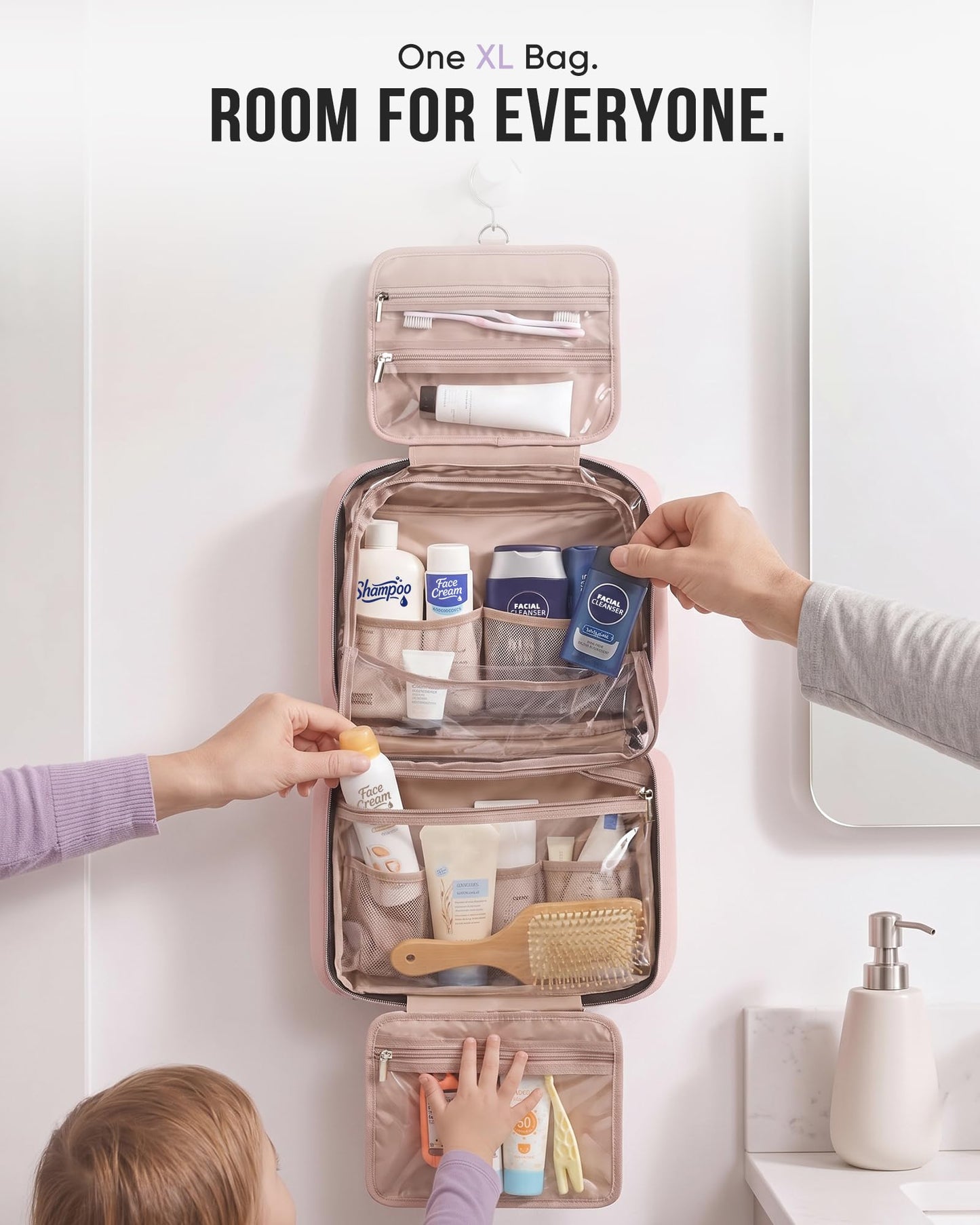 NISHEL Travel Toiletry Bag for women, Portable Hanging makeup Organizer