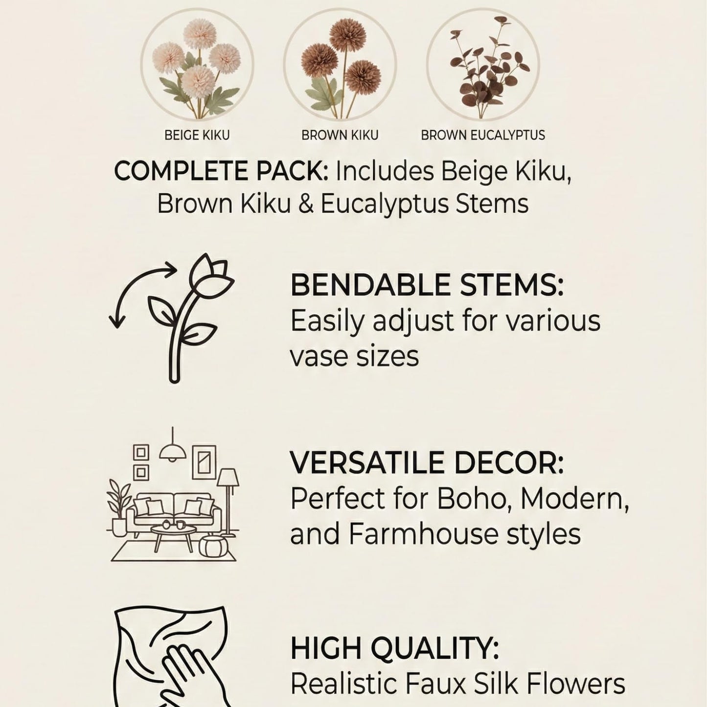 RyddeligHome Brown Mums Artificial Flowers Arrangement for Vases