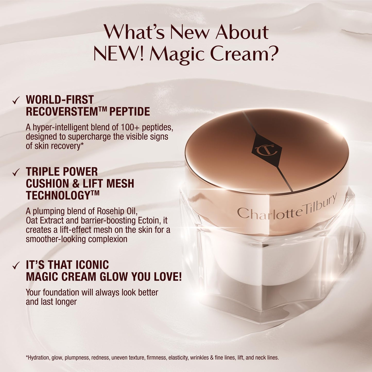 Charlotte Tilbury Magic Cream Face Moisturizer - Firming & Hydrating Face Cream to Create a Smoother-Looking Base for Makeup - Enriched with Vitamins C & E, Peptide Complex & Hyaluronic Acid