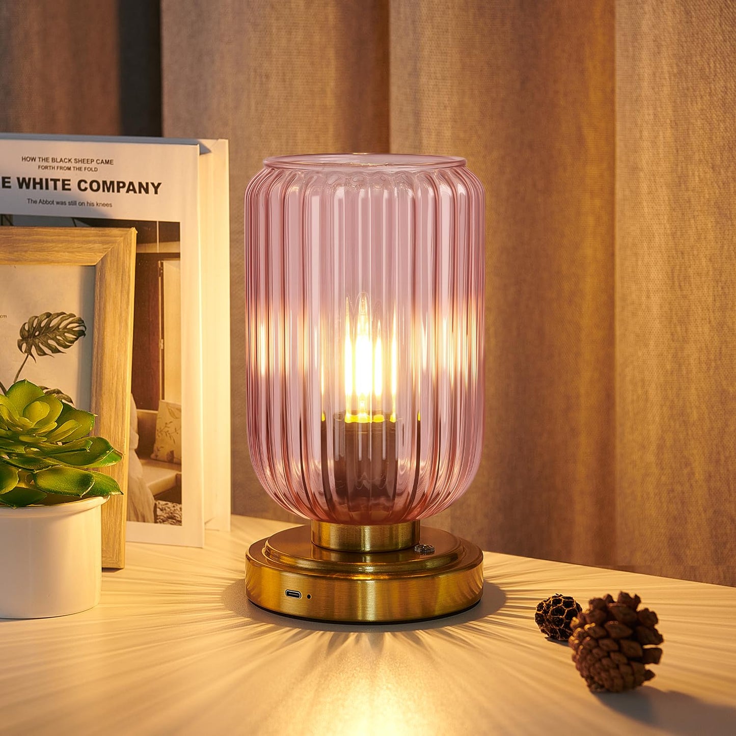 LightRound Cordless Table Lamp for Bedroom, Touch Stepless Dimmable, Modern