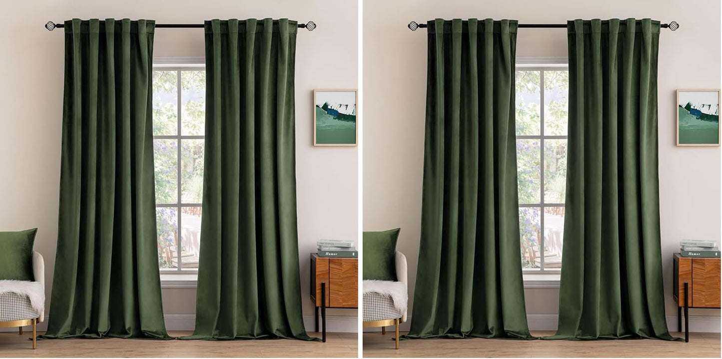 MIULEE Velvet Curtains 52x84 inches 2 Panels Olive Green Blackout Curtains
