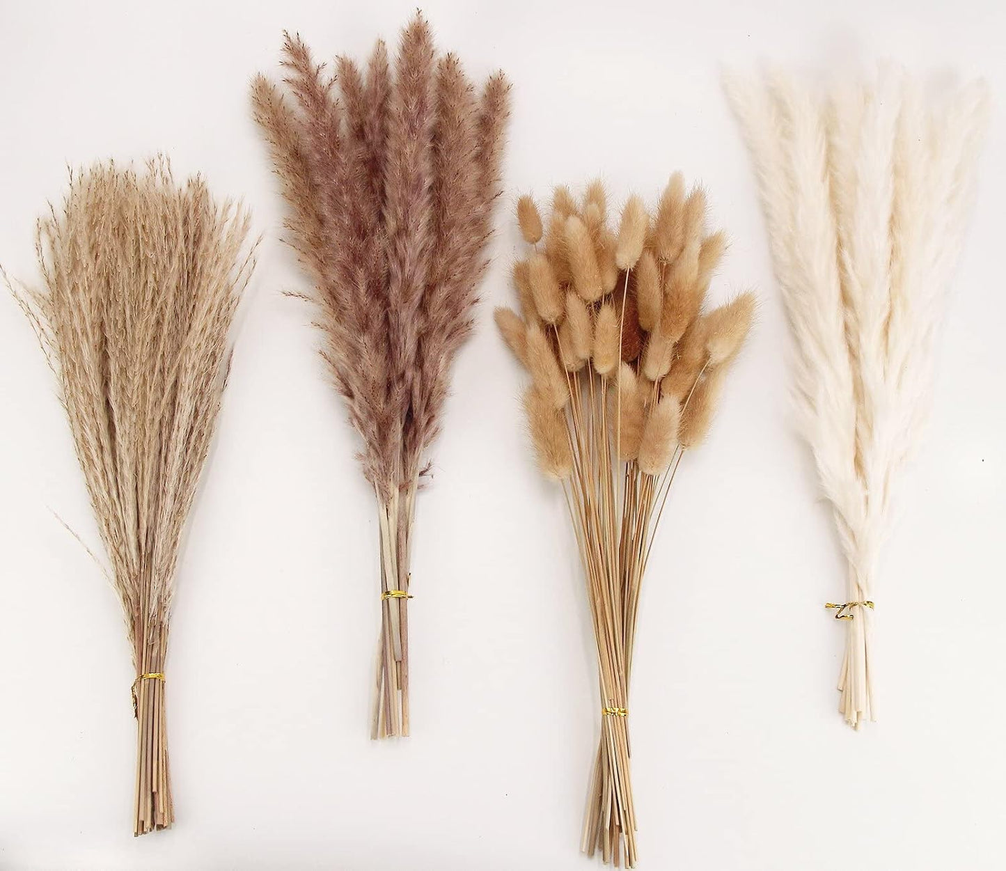 Dried Pampas Grass Decor, 100 Stems Pampas Grass Contains Bunny Tails Dried Flowers, Reed Grass Bouquet for Wedding Boho Flowers Home Table Decor, Rustic Farmhouse Party (17", White and Brown)
