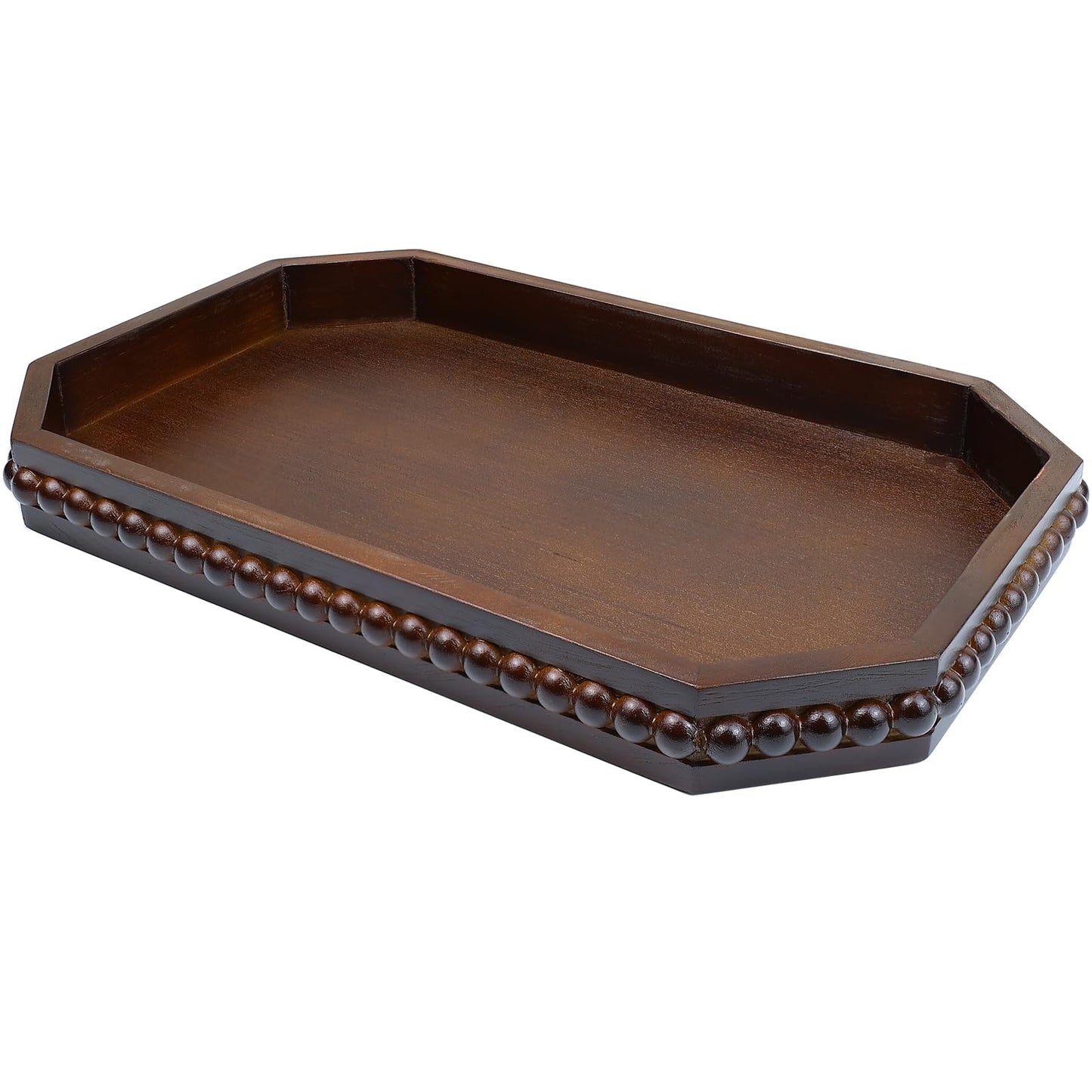 Hrastany Wood Rustic Serving Tray with Beads, Farmhouse Brown Decorative Tray for Table Centerpiece, Christmas Wedding Halloween Home Decor