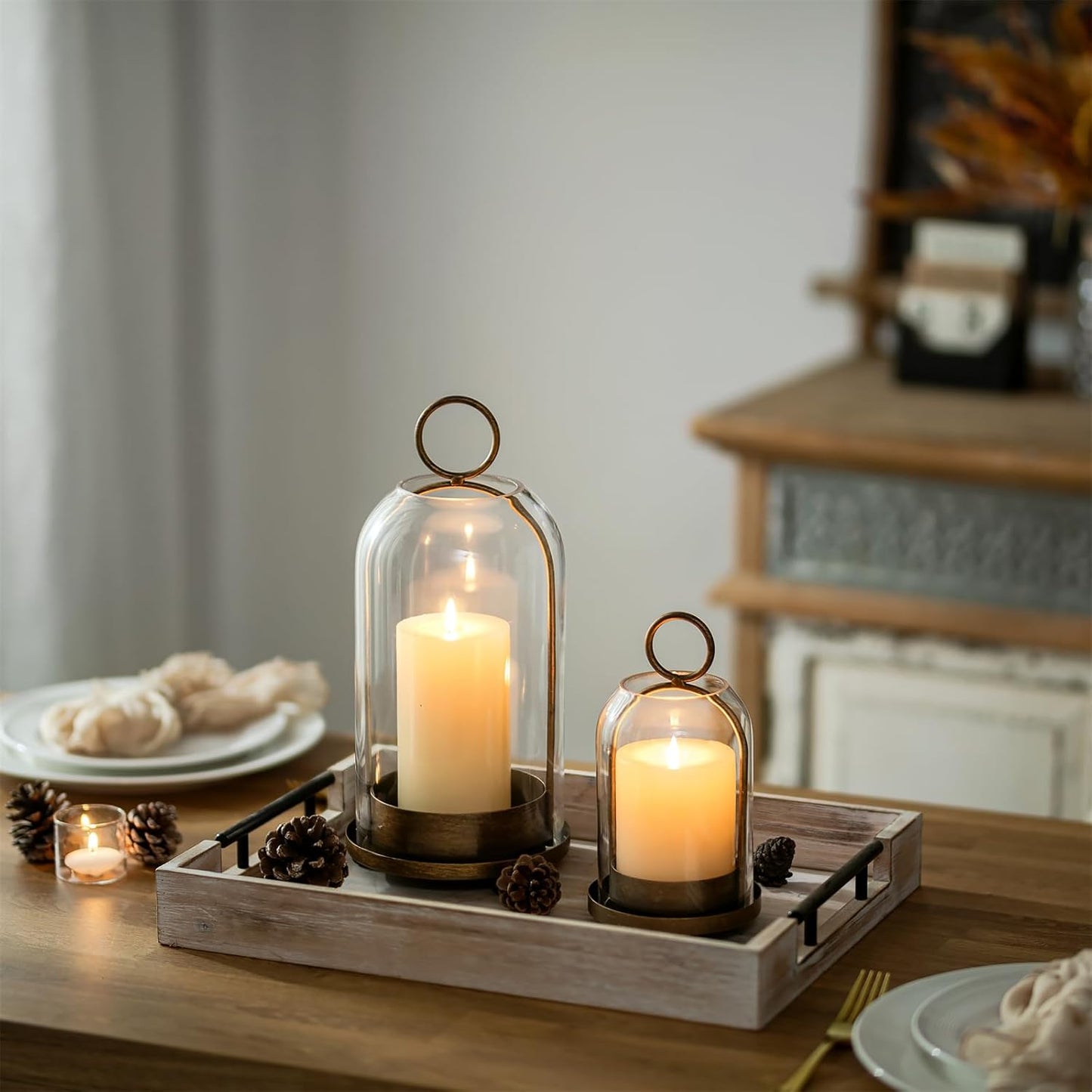 Sziqiqi Hurricane Candle Holder Lanterns: Pillar Candle Holders Set of 2