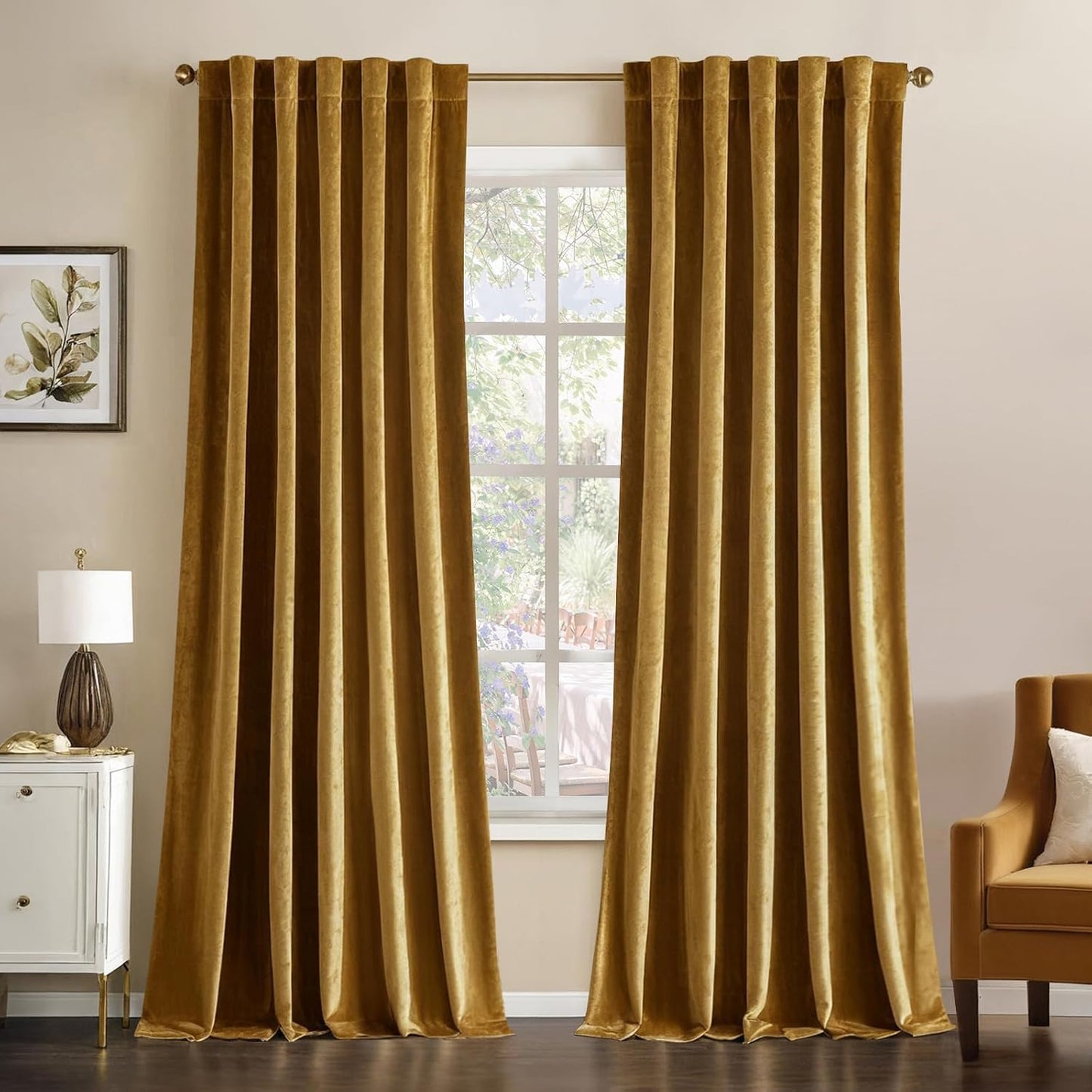 MIULEE Velvet Curtains 52x84 inches 2 Panels Olive Green Blackout Curtains