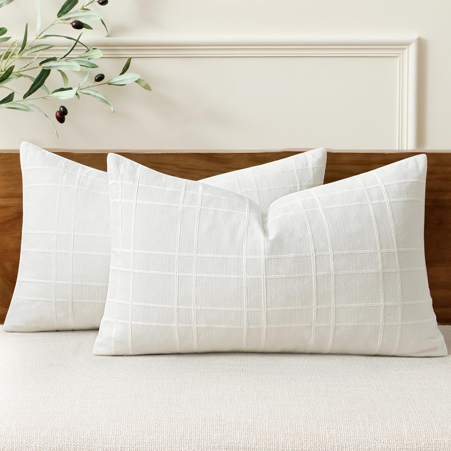 MIULEE Linen Plaid Pillow Covers Decorative 18x18 Dark Olive Green