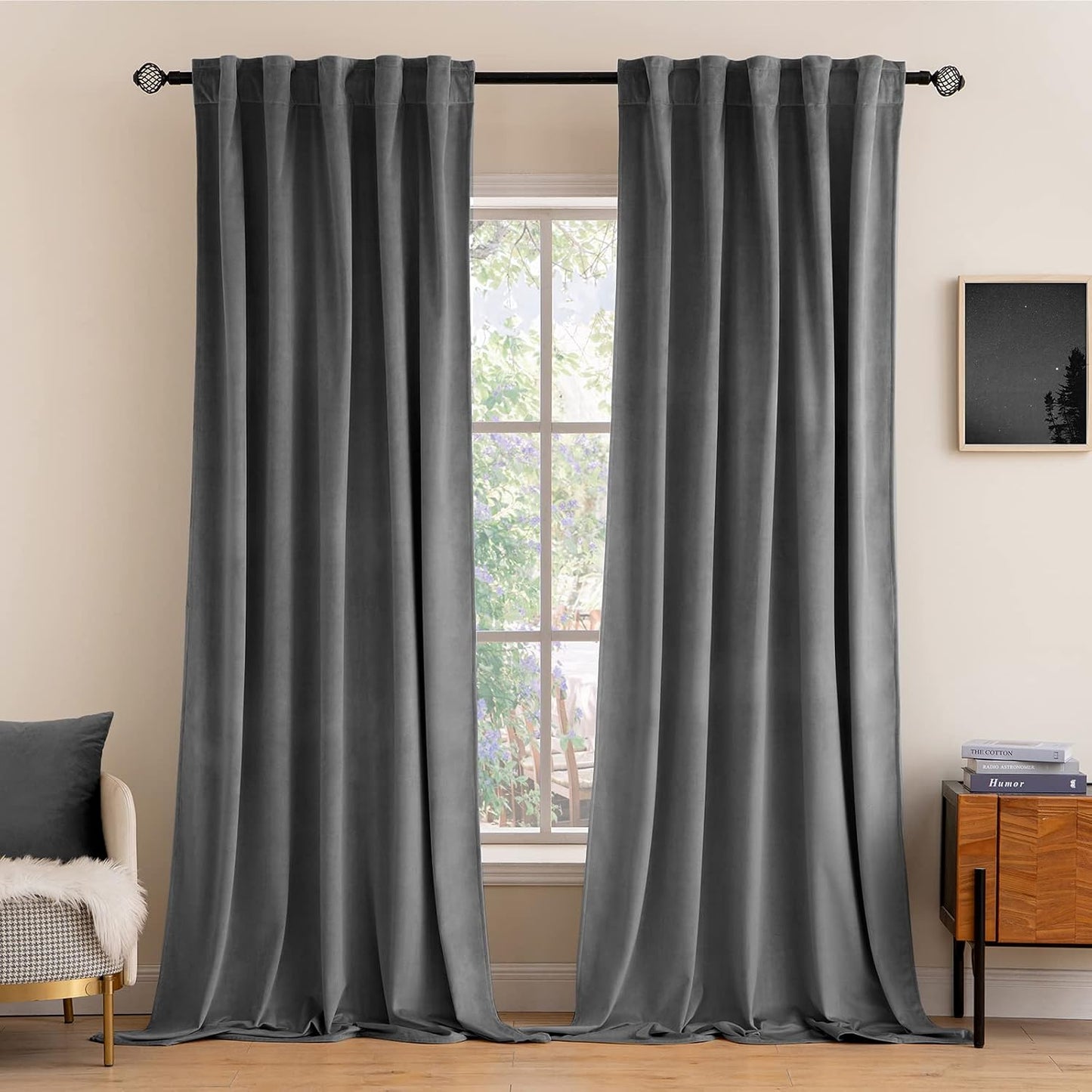 MIULEE Velvet Curtains 52x84 inches 2 Panels Olive Green Blackout Curtains