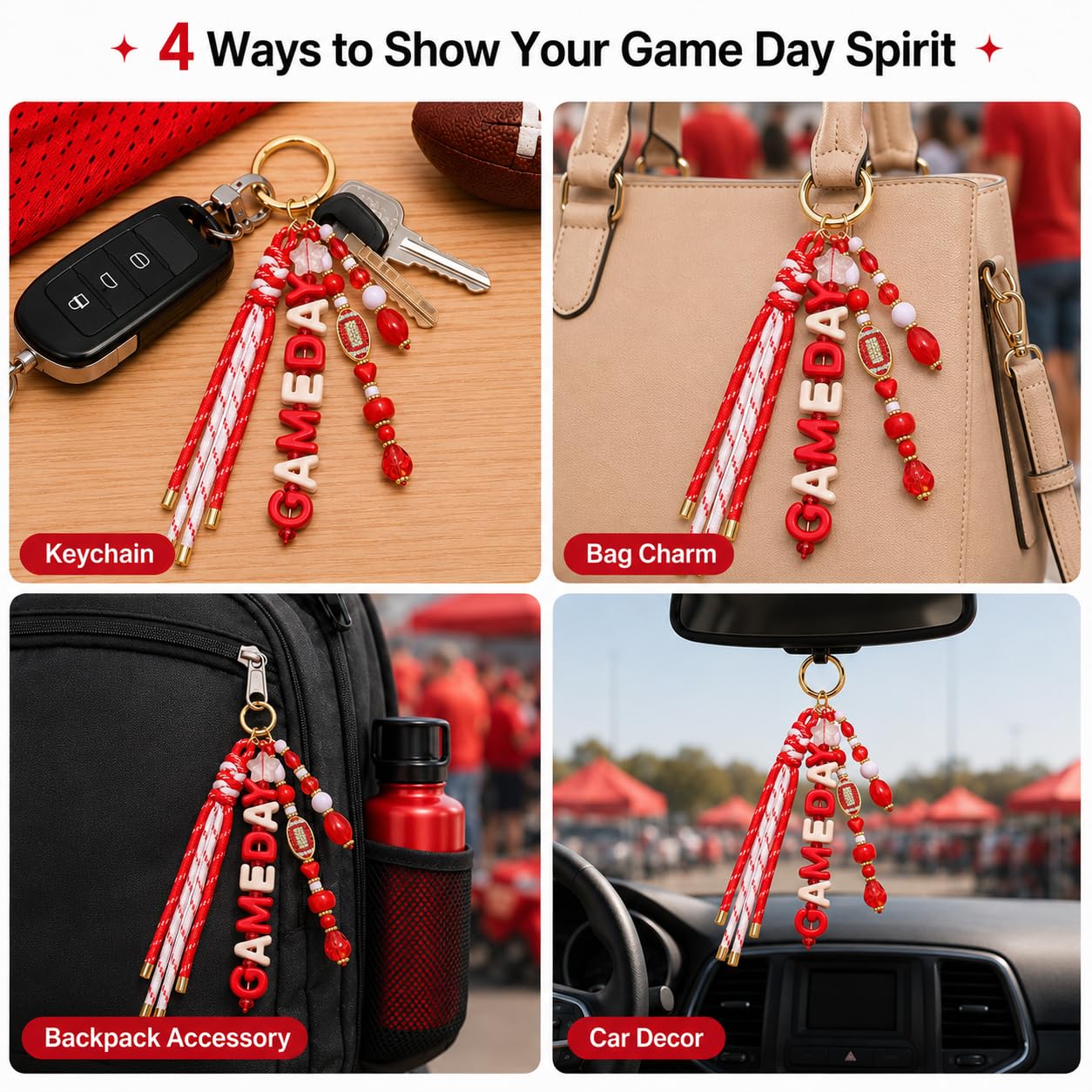 ANGLESJELL Football Bag Charms Paracord Game Day Keychains Purse Charms Football Cheer Mom Accessories Essentials Gifts