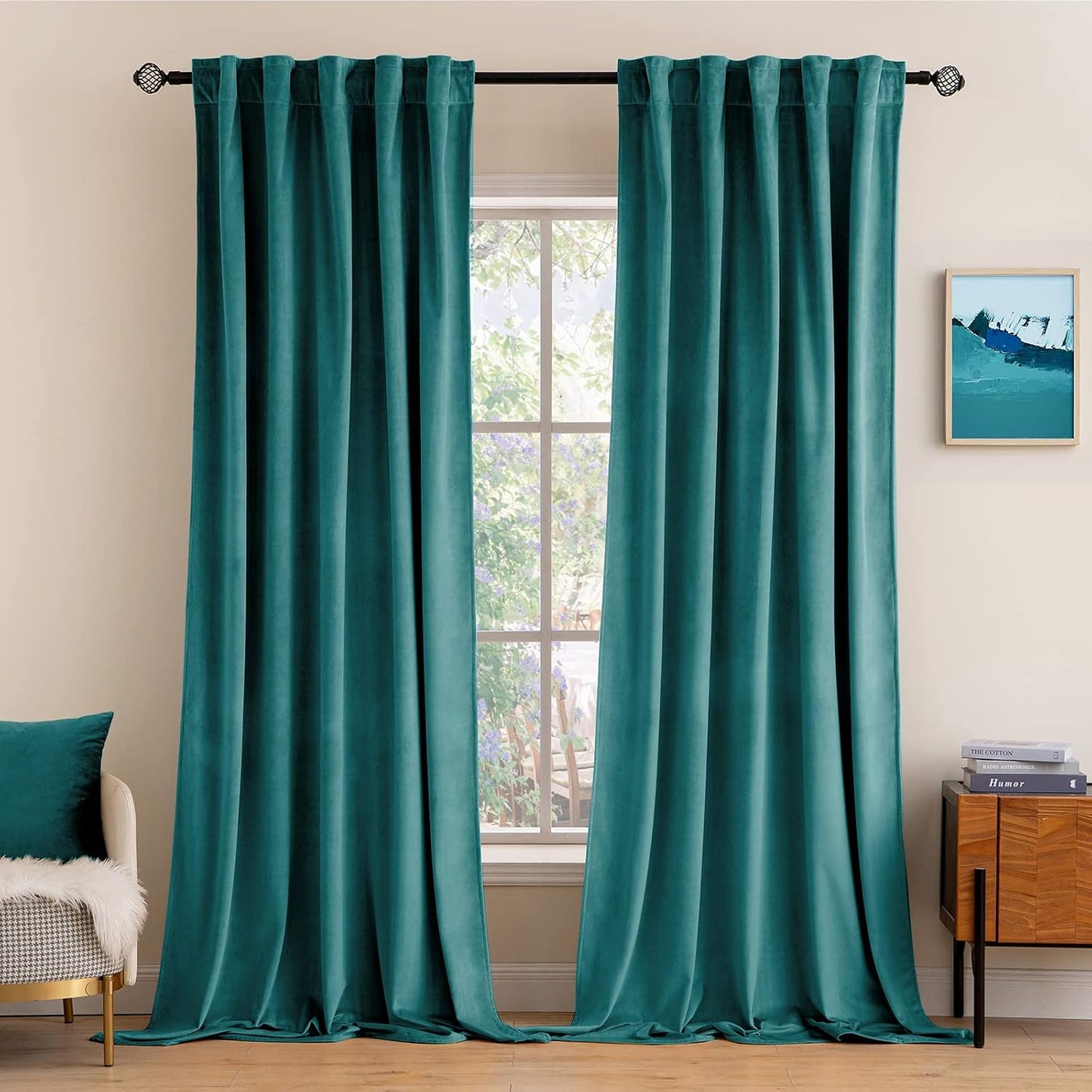 MIULEE Velvet Curtains 52x84 inches 2 Panels Olive Green Blackout Curtains