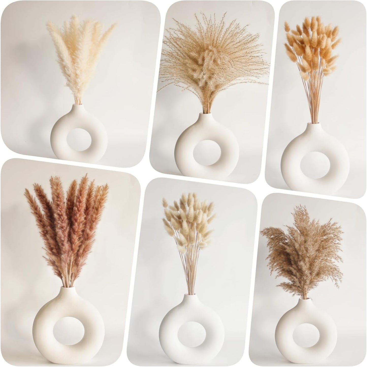 Dried Pampas Grass Decor, 100 Stems Pampas Grass Contains Bunny Tails Dried Flowers, Reed Grass Bouquet for Wedding Boho Flowers Home Table Decor, Rustic Farmhouse Party (17", White and Brown)