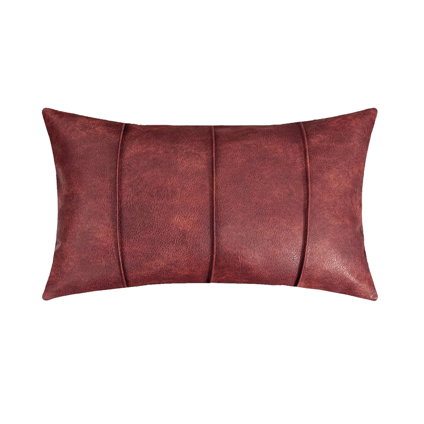 14x36 Lumbar Pillow Cover, Faux Leather Extra Long Decorative Body Pillowcase for Bed Couch, Hand Stitched Triple Row Oversized Accent Cushion Cover for Modern Farmhouse, Vintage Brown, 1 Pack