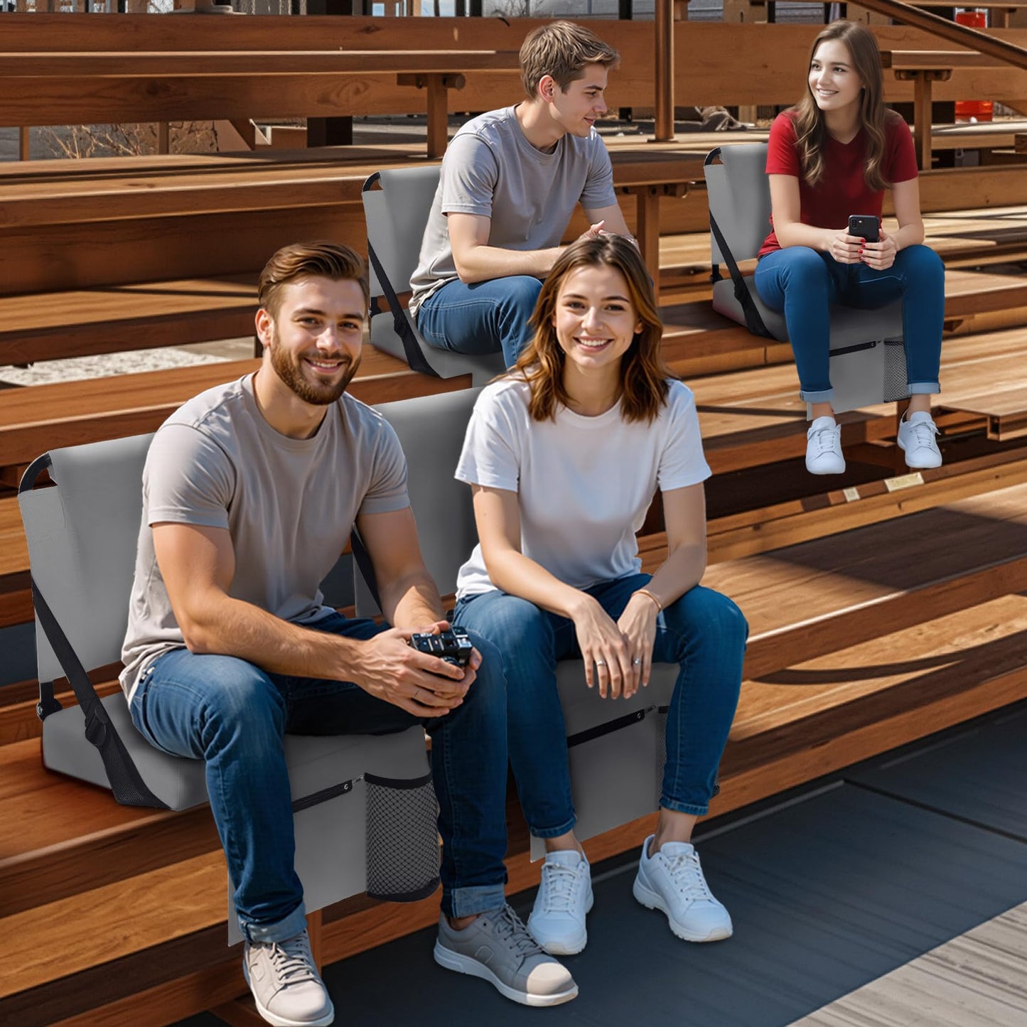 2pcs Stadium Seat for Bleachers with Back Support，Portable Bleacher Chairs with Back and Cushion，Includes Shoulder Strap and Cup Holder