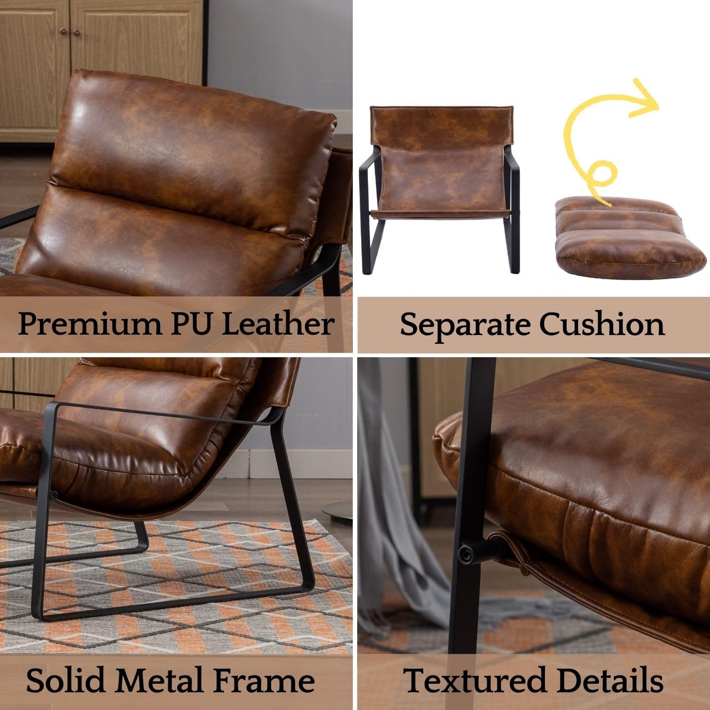LukeAlon Modern PU Leather Accent Armchair, Brown