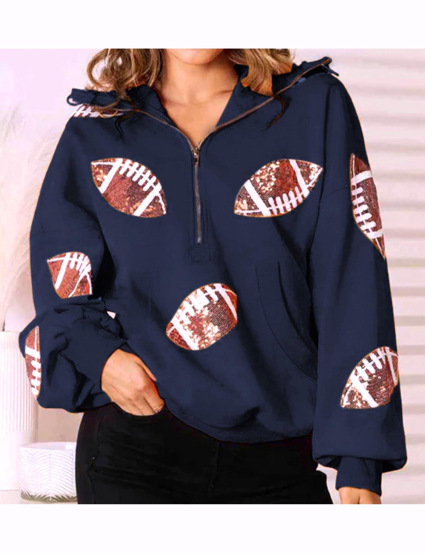 SeekMe Women Game Day Sweatshirt Sequin Football Hoodies Pullover Fall Top