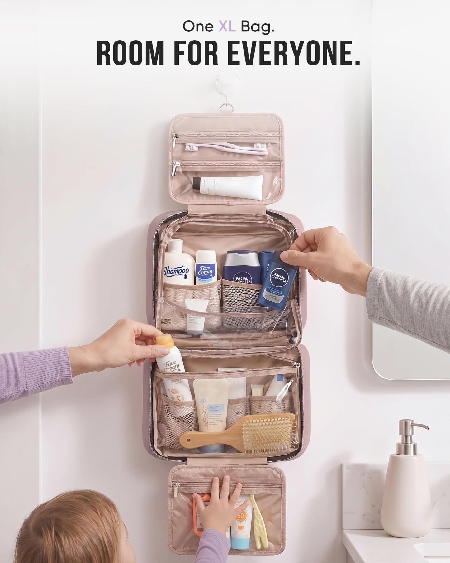 NISHEL Travel Toiletry Bag for women, Portable Hanging makeup Organizer