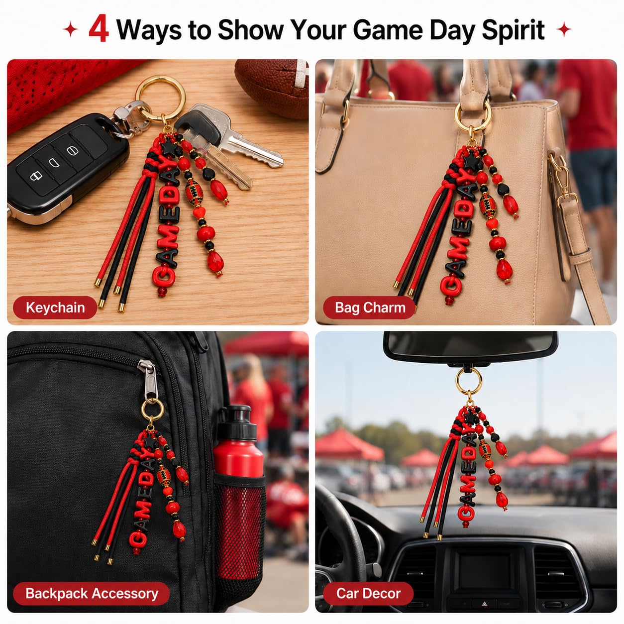 ANGLESJELL Football Bag Charms Paracord Game Day Keychains Purse Charms Football Cheer Mom Accessories Essentials Gifts