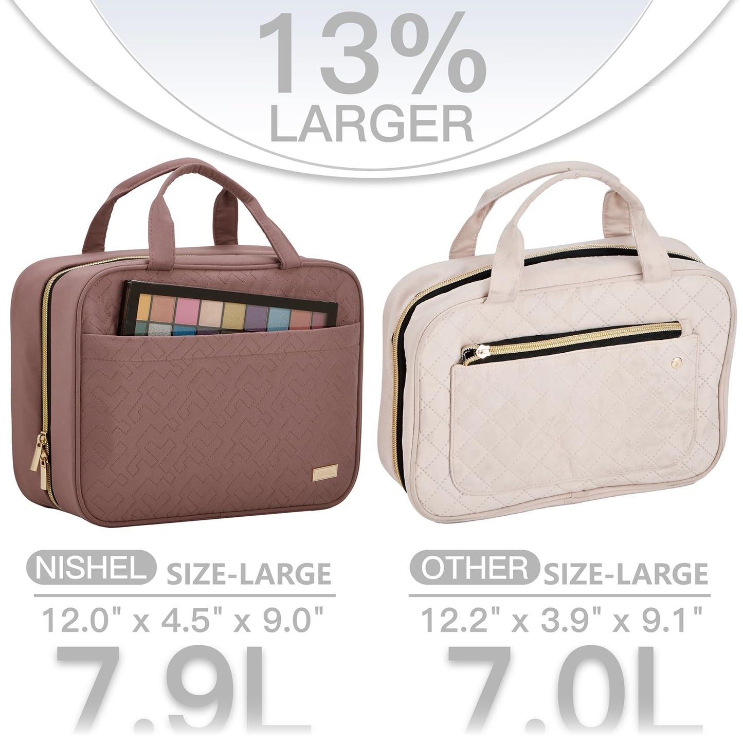 NISHEL Travel Toiletry Bag for women, Portable Hanging makeup Organizer