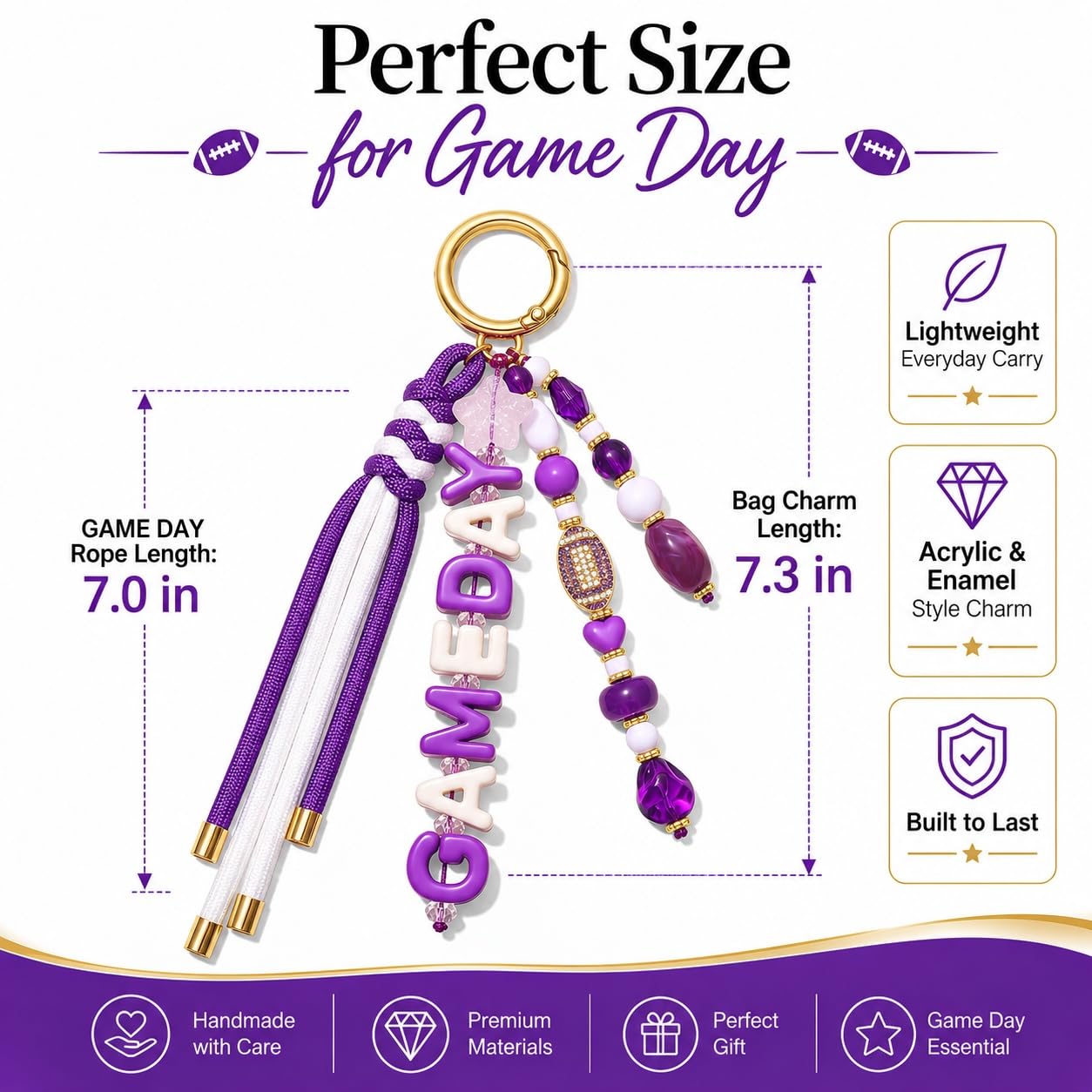 ANGLESJELL Football Bag Charms Paracord Game Day Keychains Purse Charms Football Cheer Mom Accessories Essentials Gifts