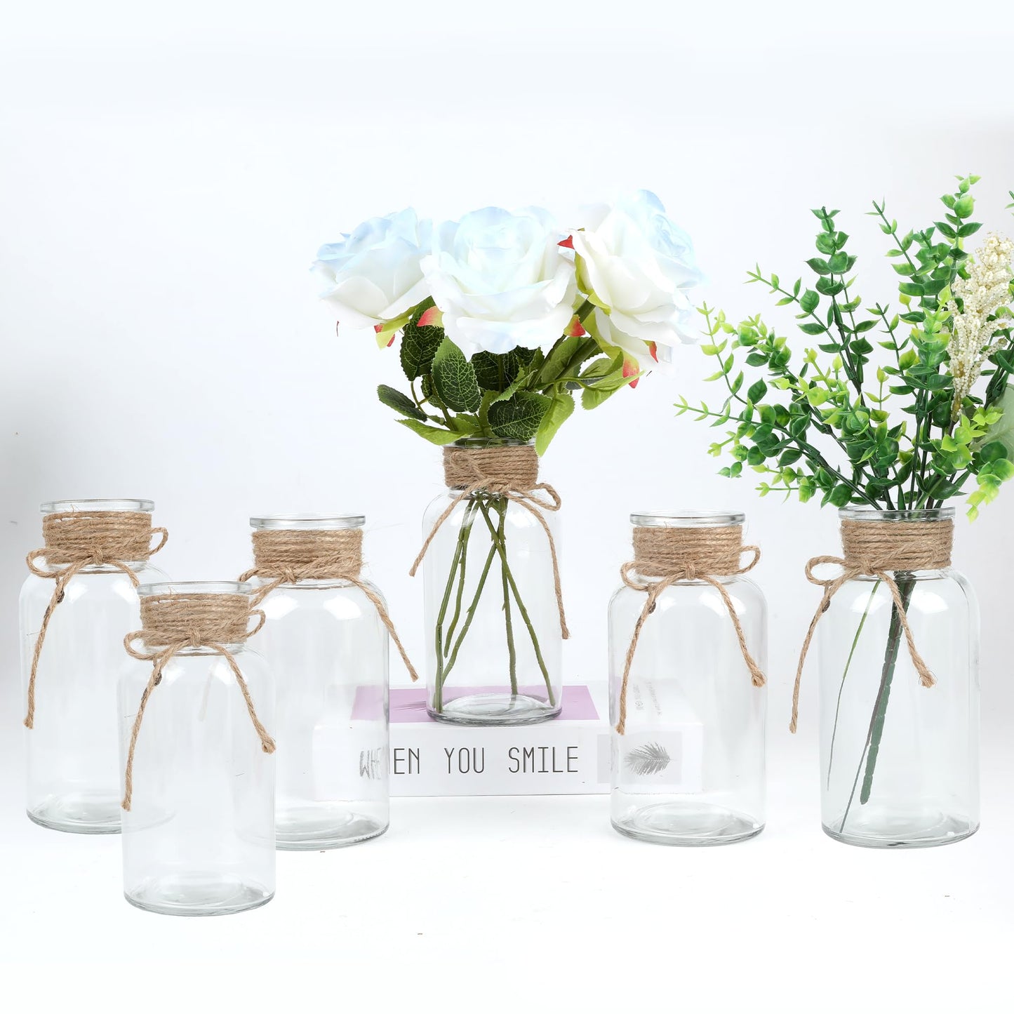 3 Pack Mason Jar Vases for Centerpieces, Amber Glass Flower Vase