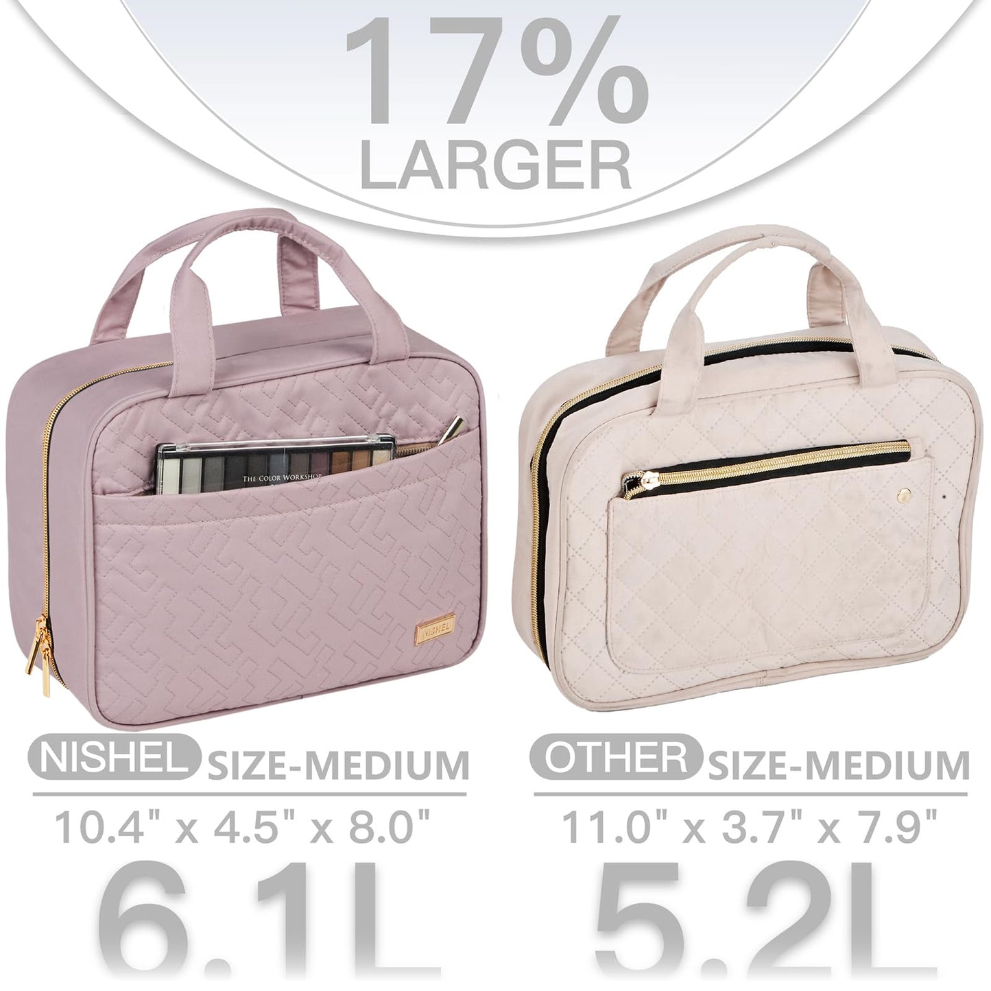 NISHEL Travel Toiletry Bag for women, Portable Hanging makeup Organizer